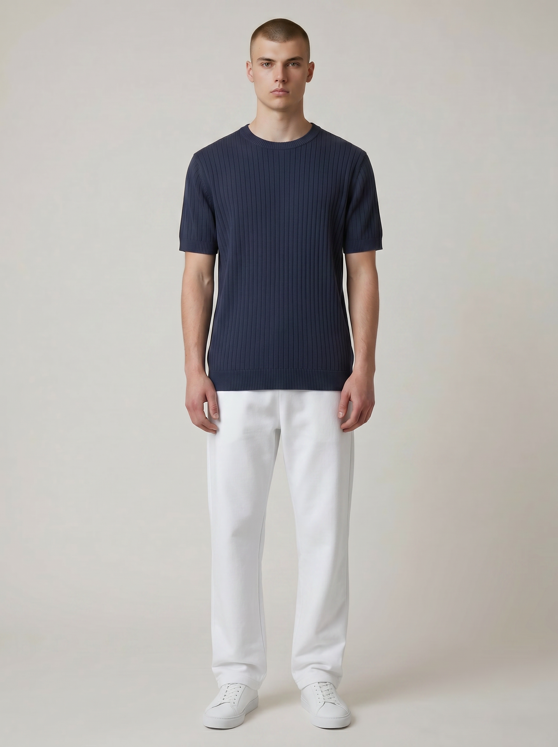 KNITTED CREW NECK T-SHIRT NAVY