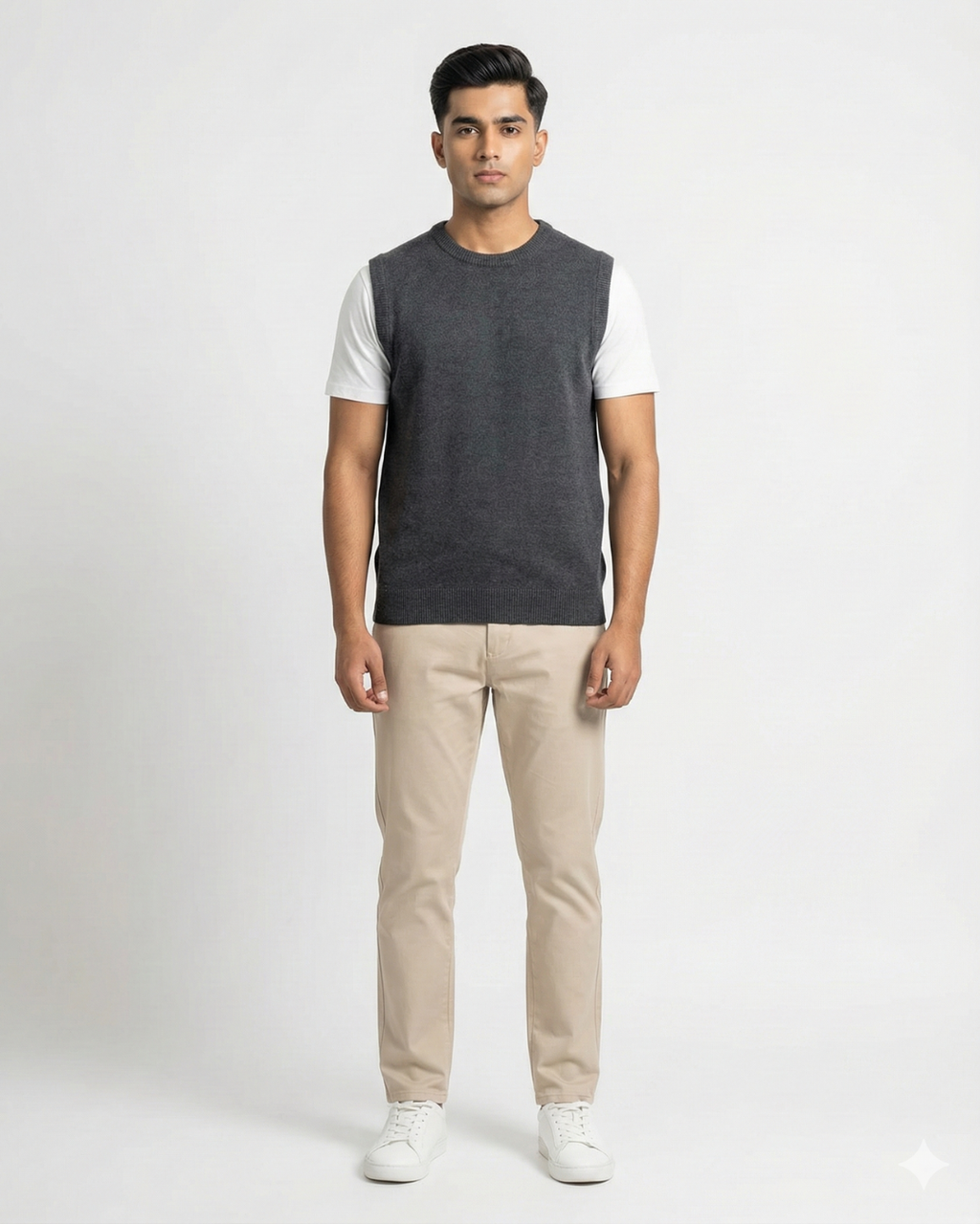 VPN Round Neck Sleeve Less Charcoal Color Jumper
