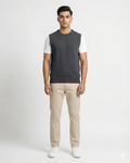 VPN Round Neck Sleeve Less Charcoal Color Jumper