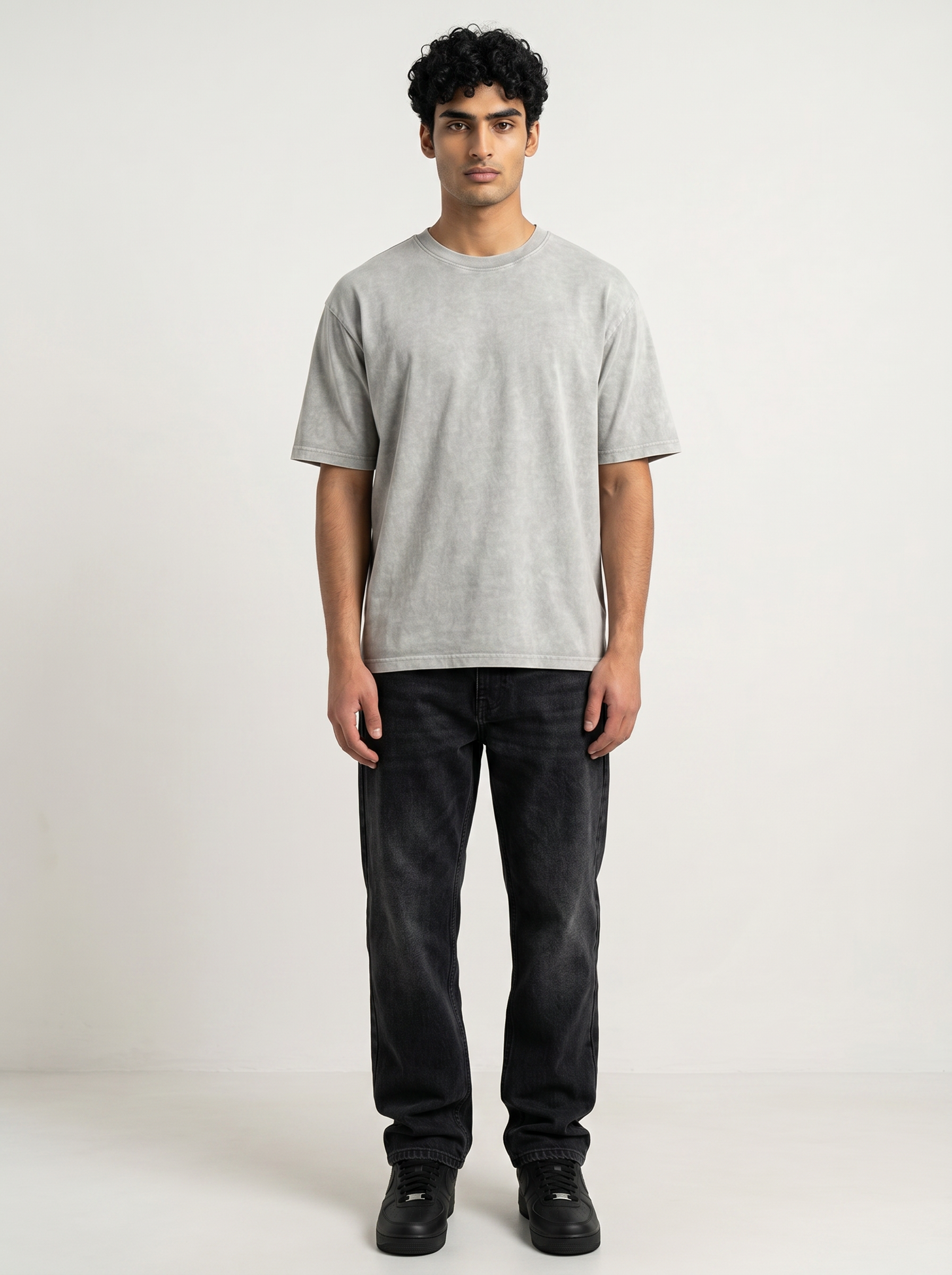 GREY ACID WASH OVERSIZED TEE