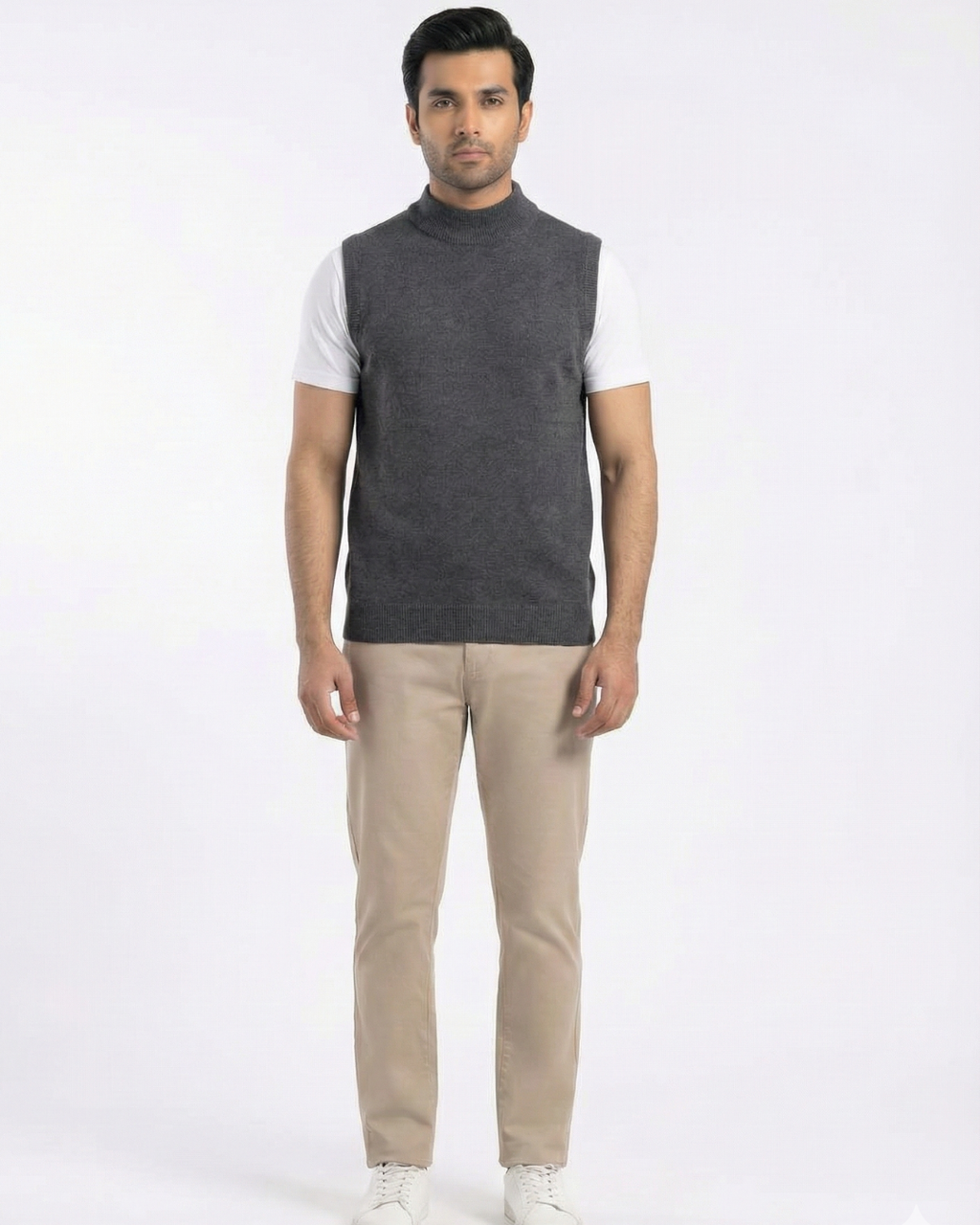 VPN High Neck Sleeve Less Charcoal Color Jumper