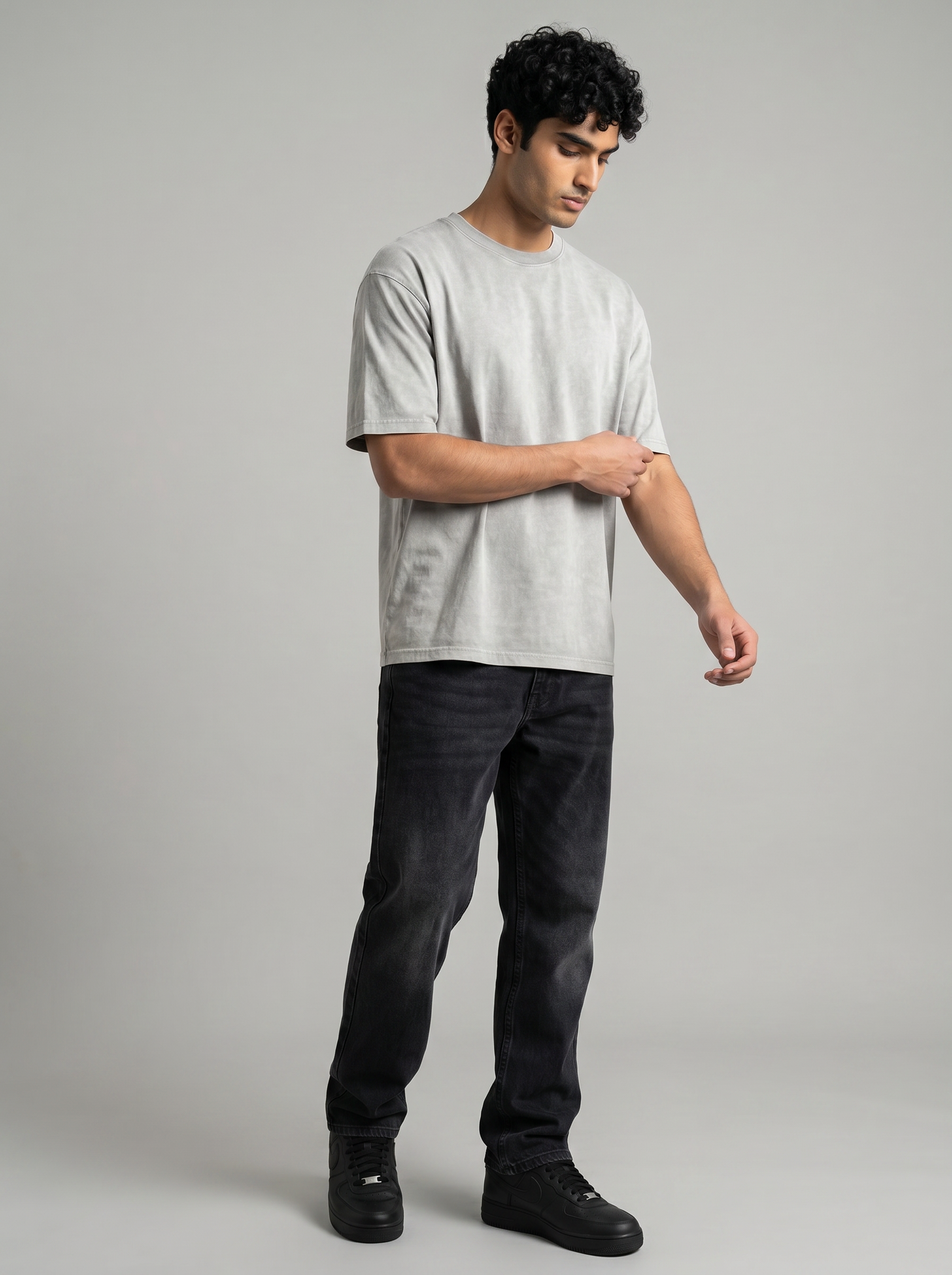 GREY ACID WASH OVERSIZED TEE