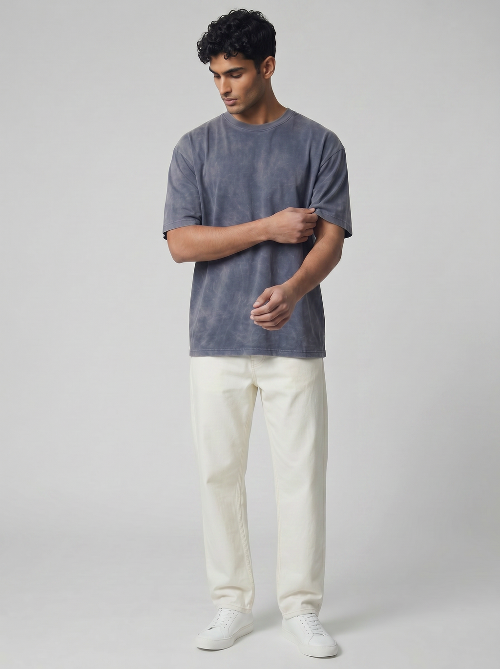 NAVY ACID WASH OVERSIZED TEE