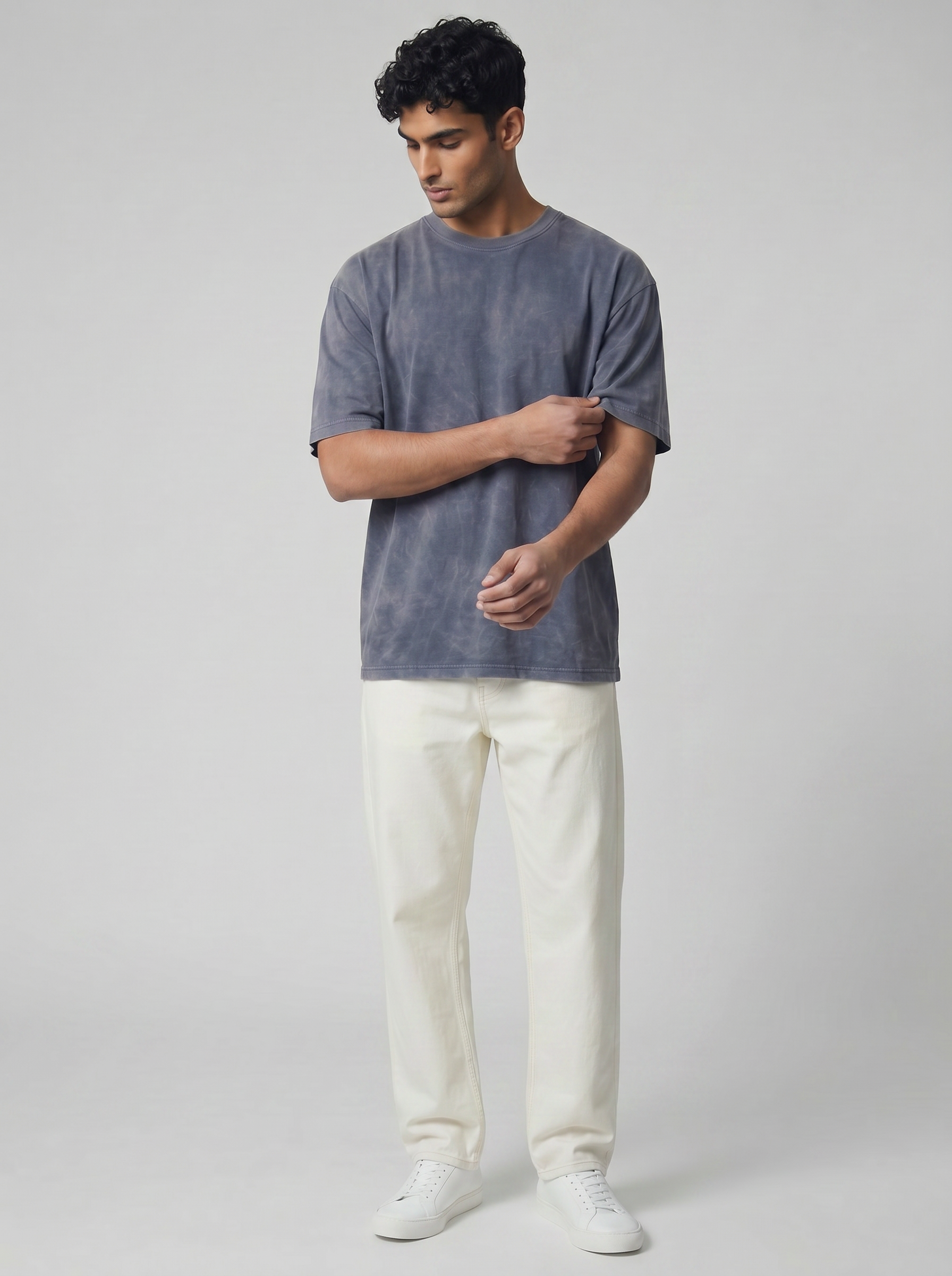 NAVY ACID WASH OVERSIZED TEE