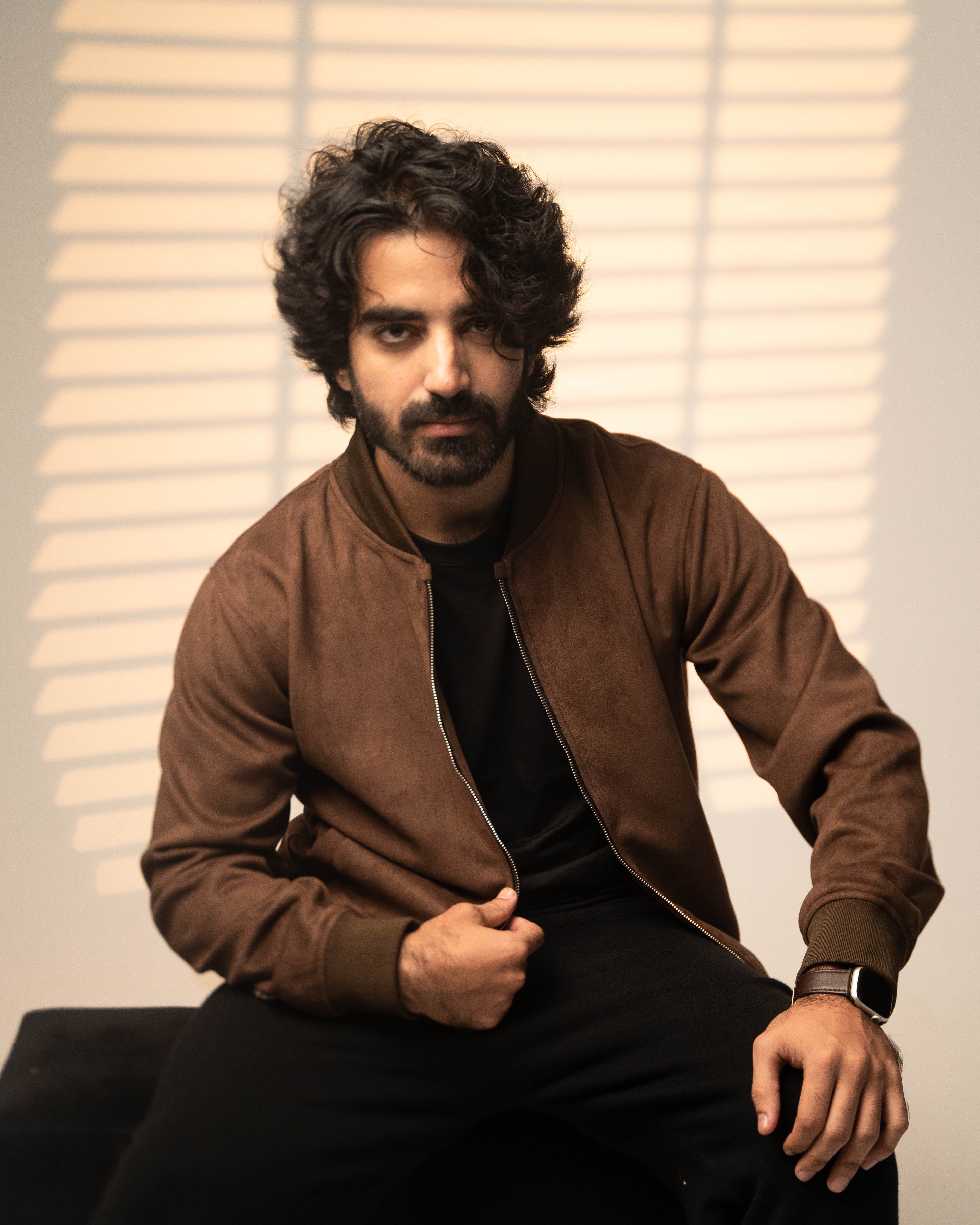 Brown Suede Bomber Jacket