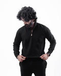 Black Half Zip Jacard Long Sleeves Jumper