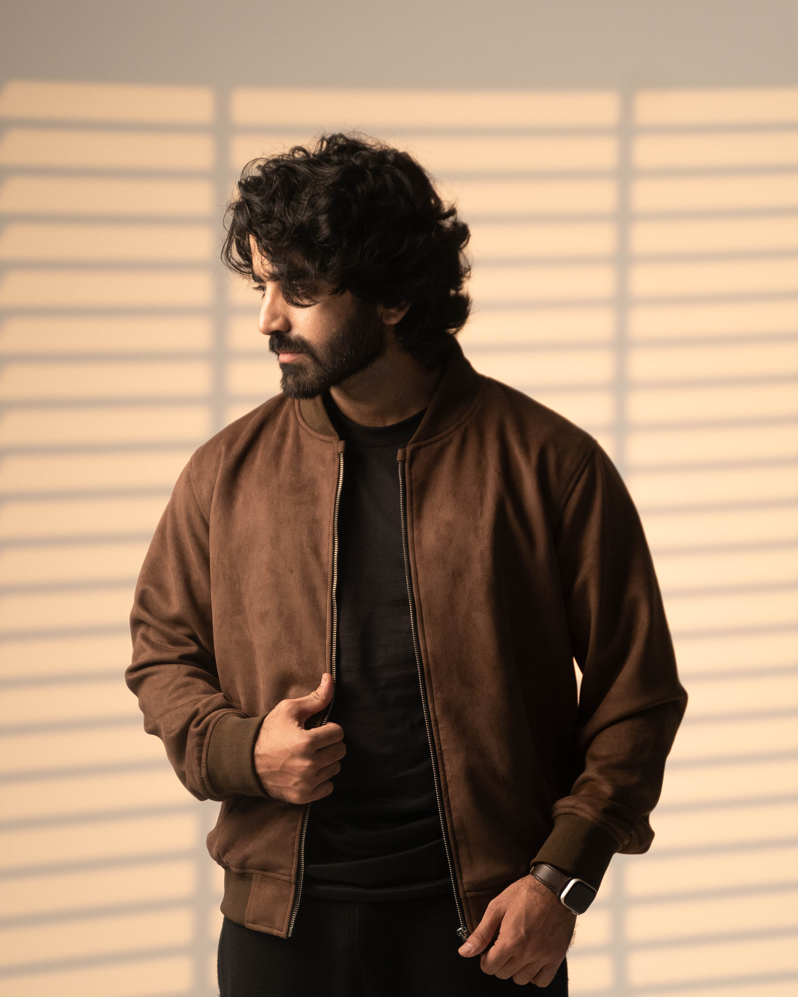 Brown Suede Bomber Jacket