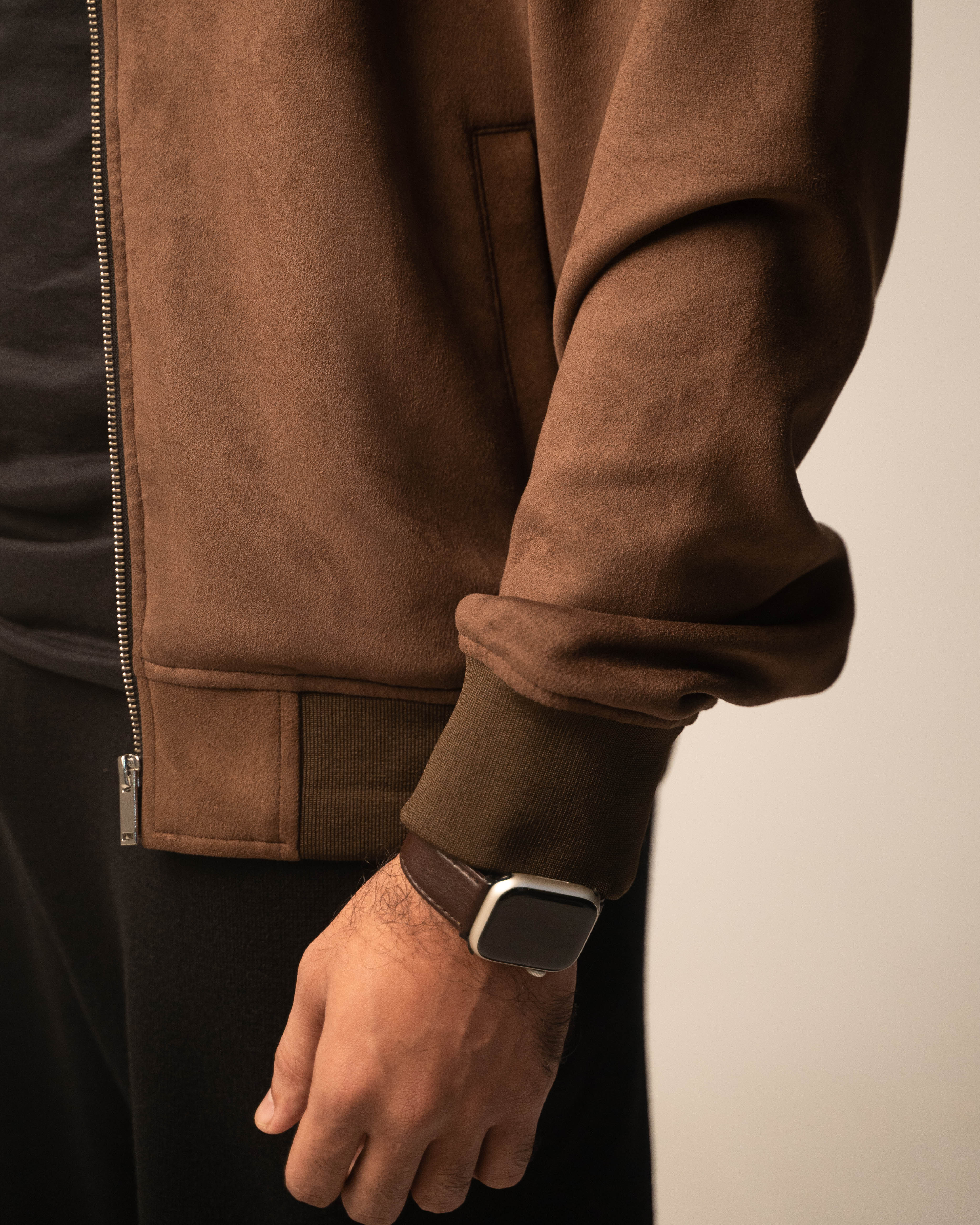 Brown Suede Bomber Jacket