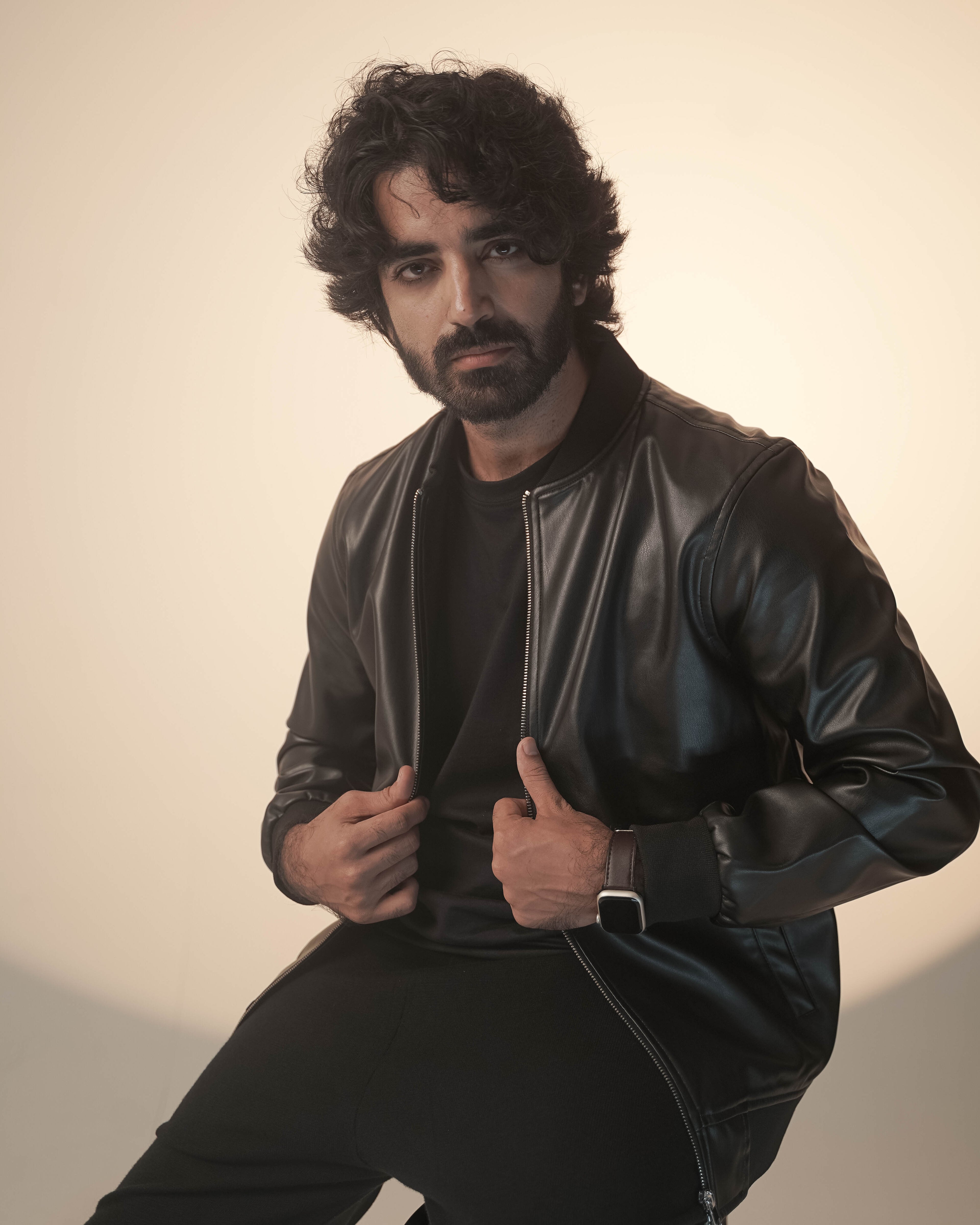 Black PU Leather Bomber Jacket