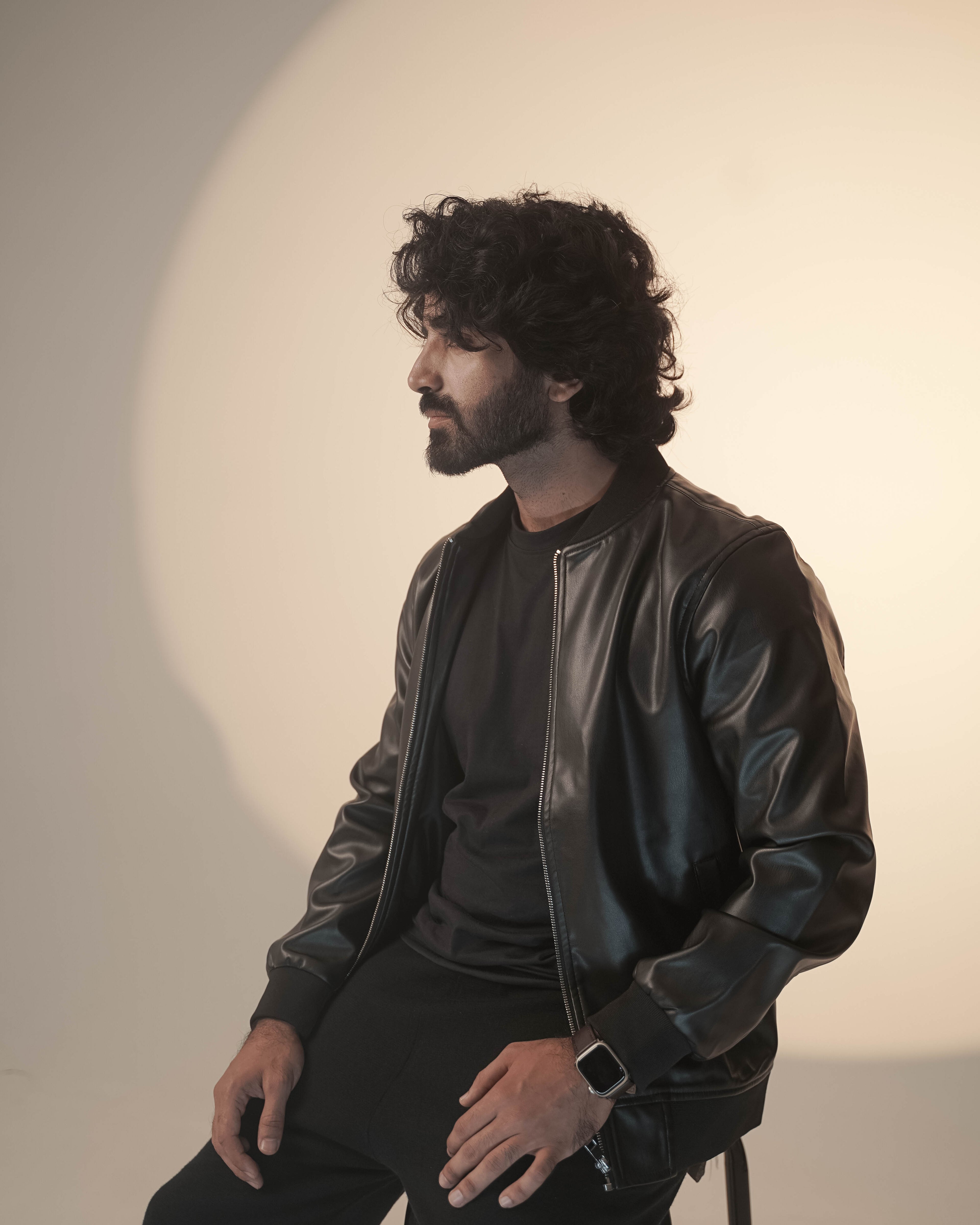 Black PU Leather Bomber Jacket