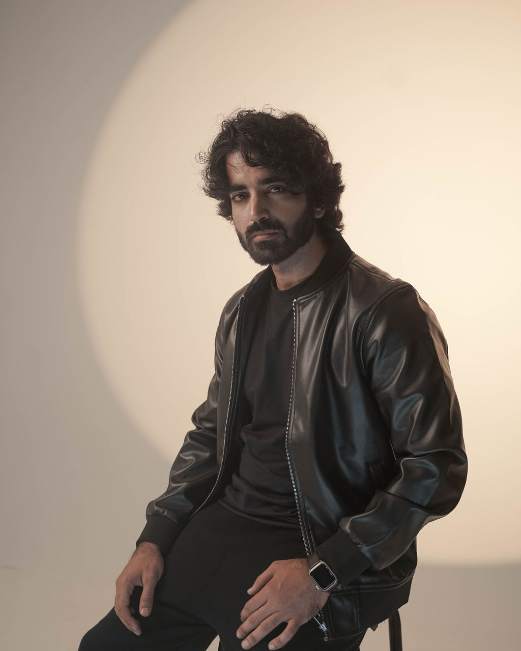 Black PU Leather Bomber Jacket