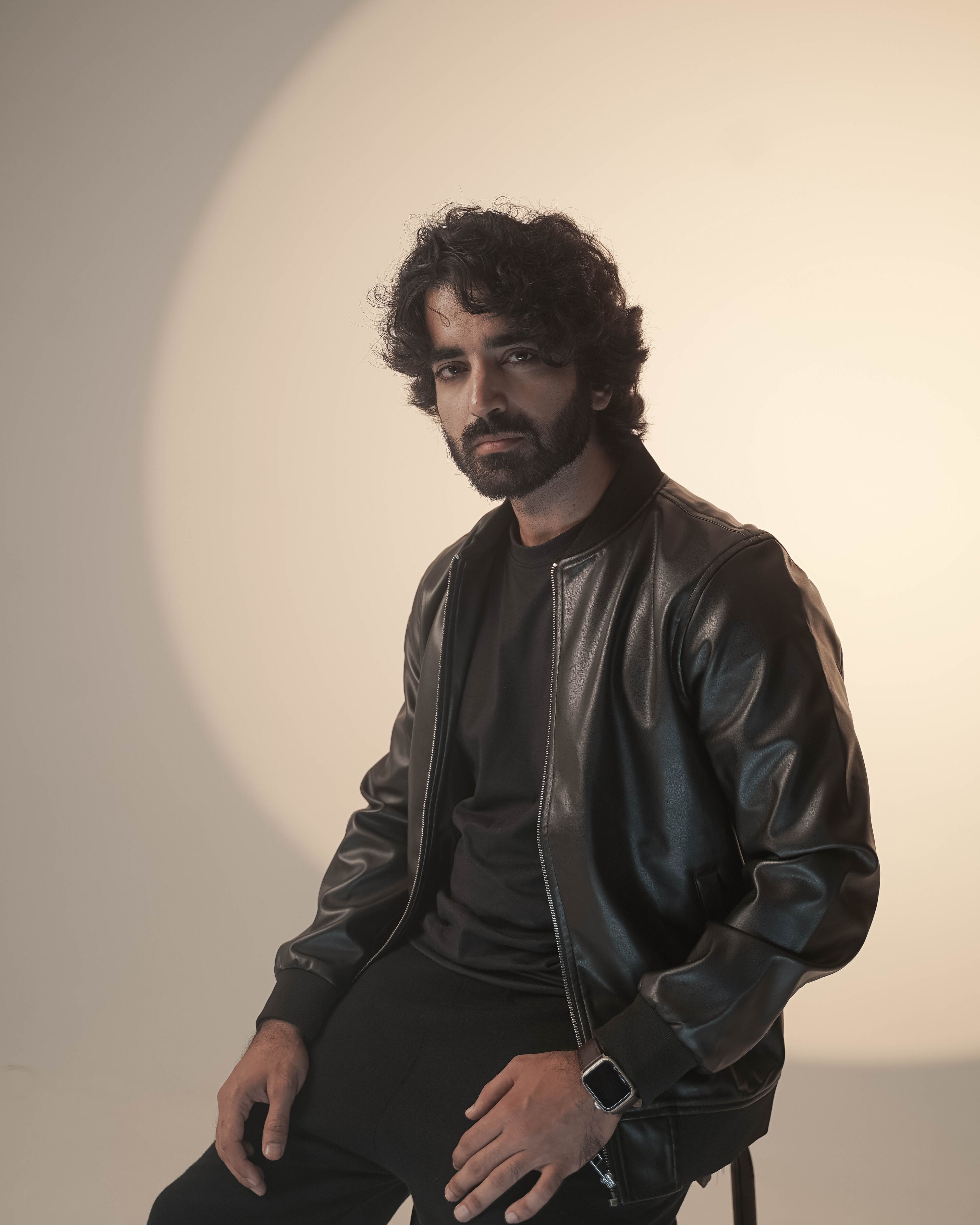 Black PU Leather Bomber Jacket