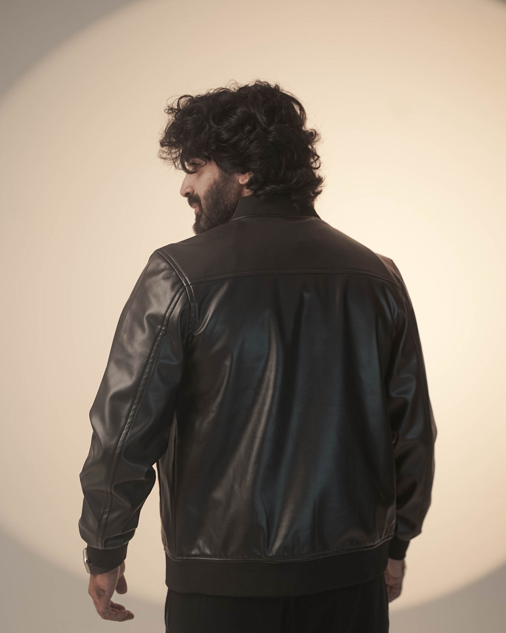 Black PU Leather Bomber Jacket