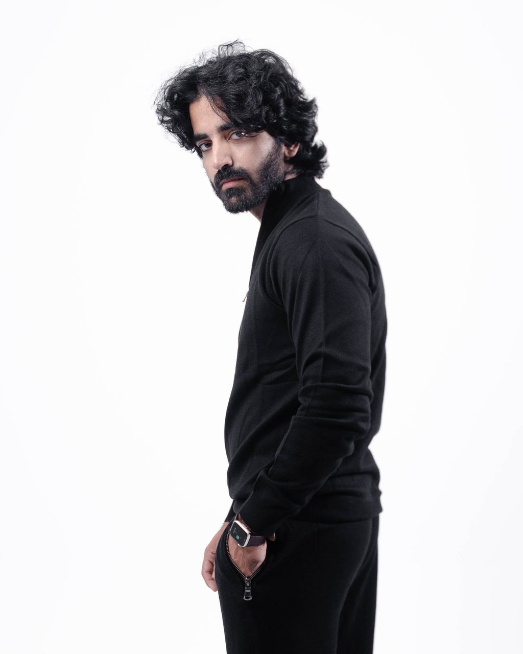 Black Half Zip Jacard Long Sleeves Jumper