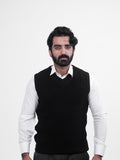 Black V-Neck Jacquard Jumper Sleeve Less