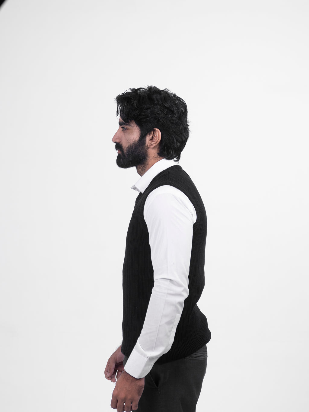 Black V-Neck Jacquard Jumper Sleeve Less