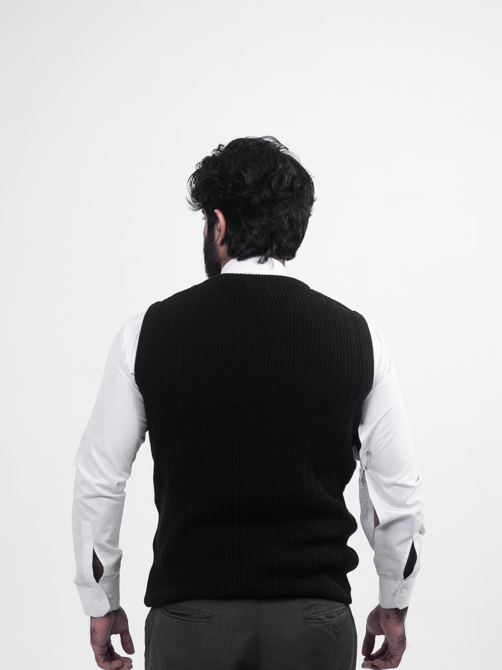 Black V-Neck Jacquard Jumper Sleeve Less