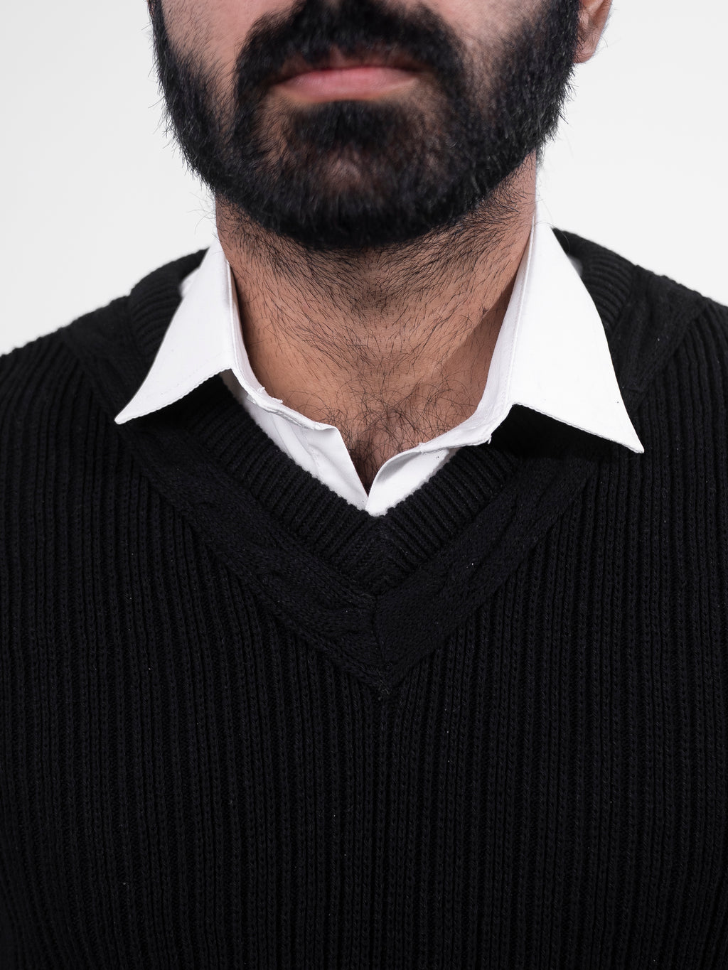 Black V-Neck Jacquard Jumper Sleeve Less