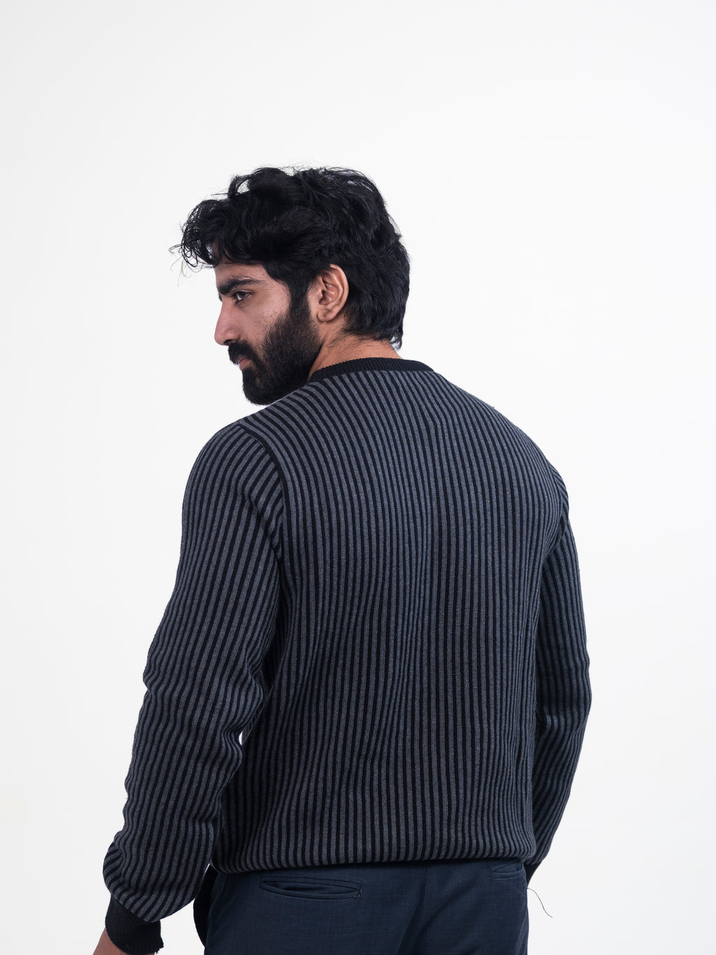 Black & Grey Stripes Round Neck Jumper