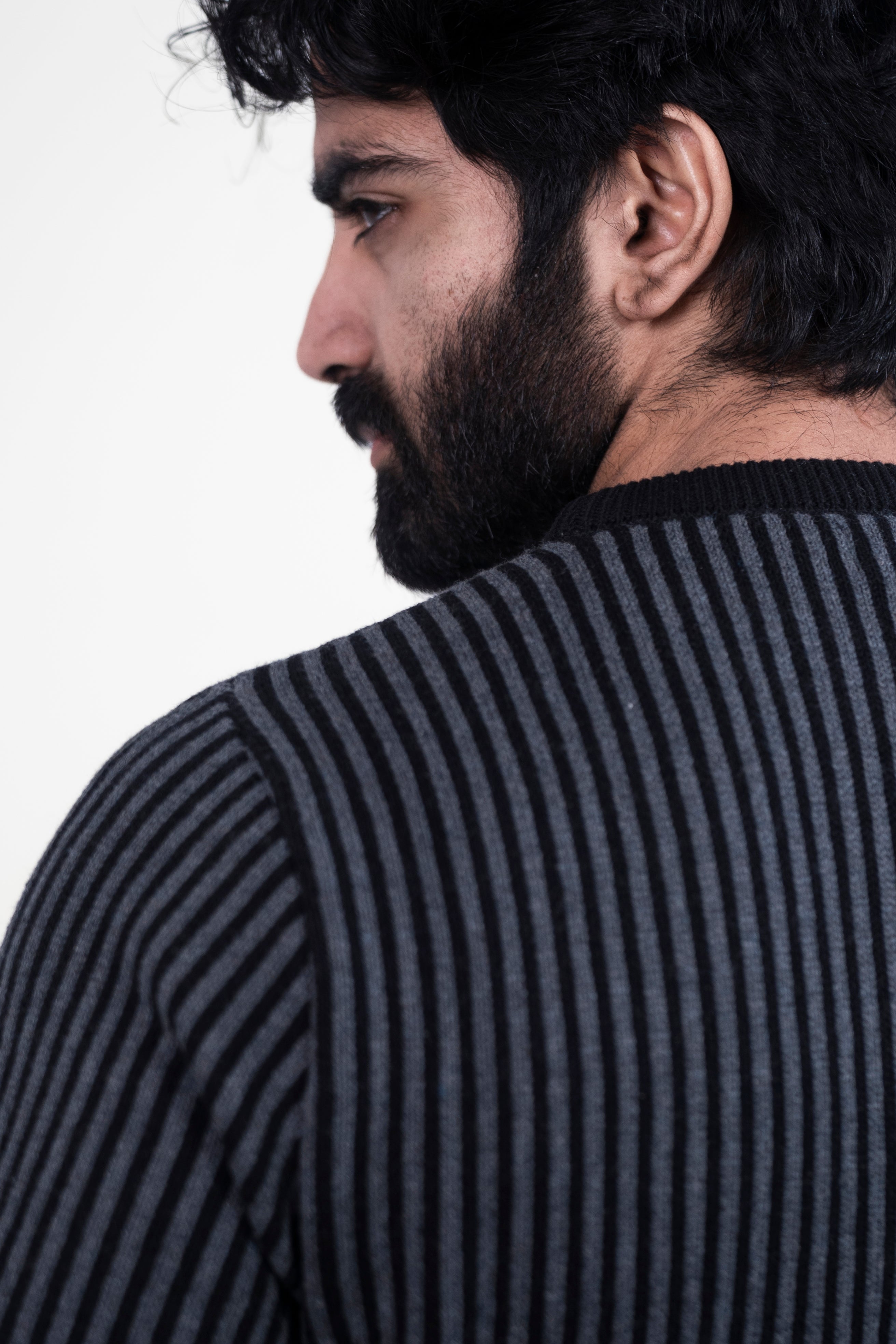Vertical Stripe Combed Cotton Crewneck Jumper