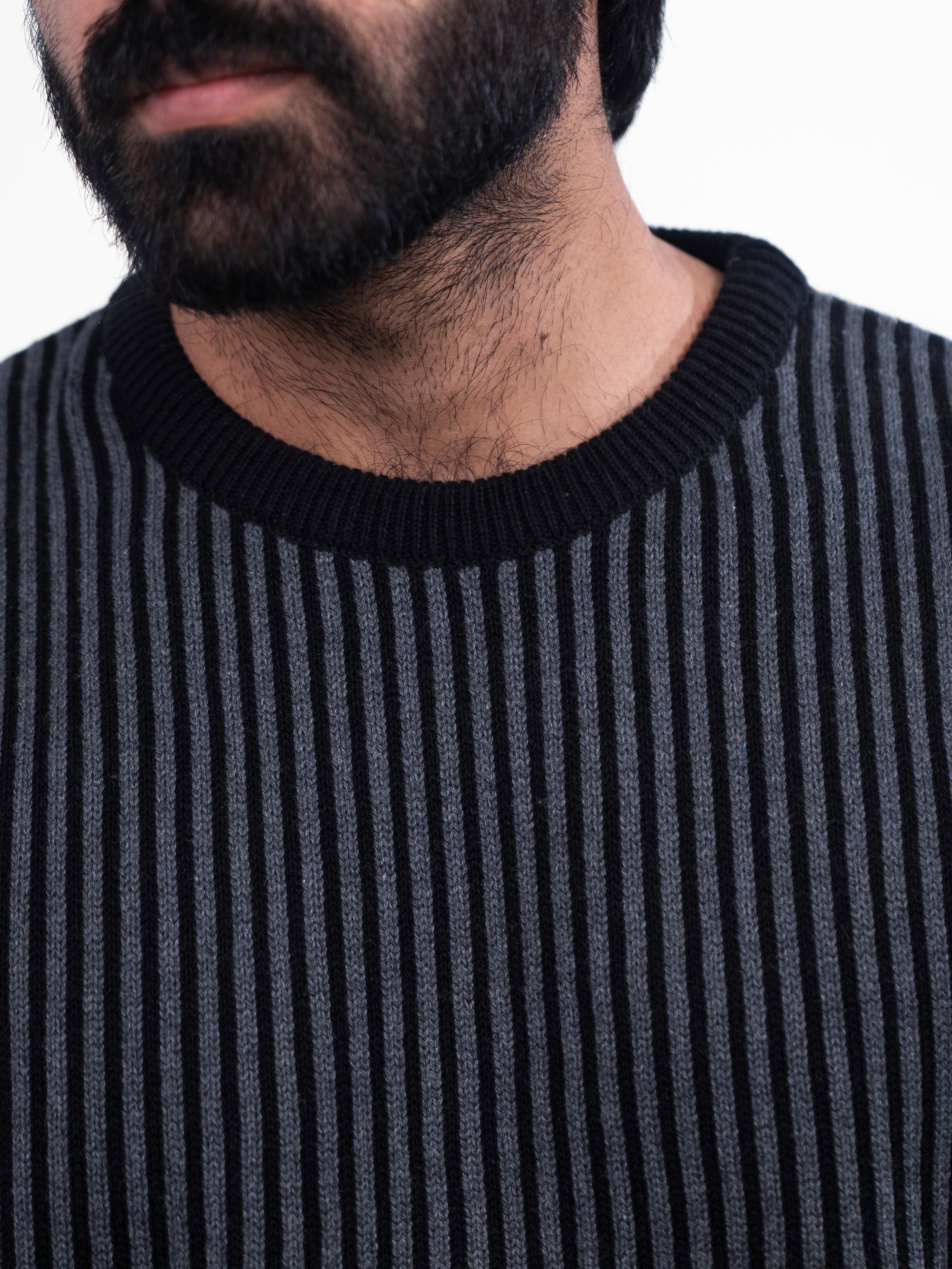 Vertical Stripe Combed Cotton Crewneck Jumper