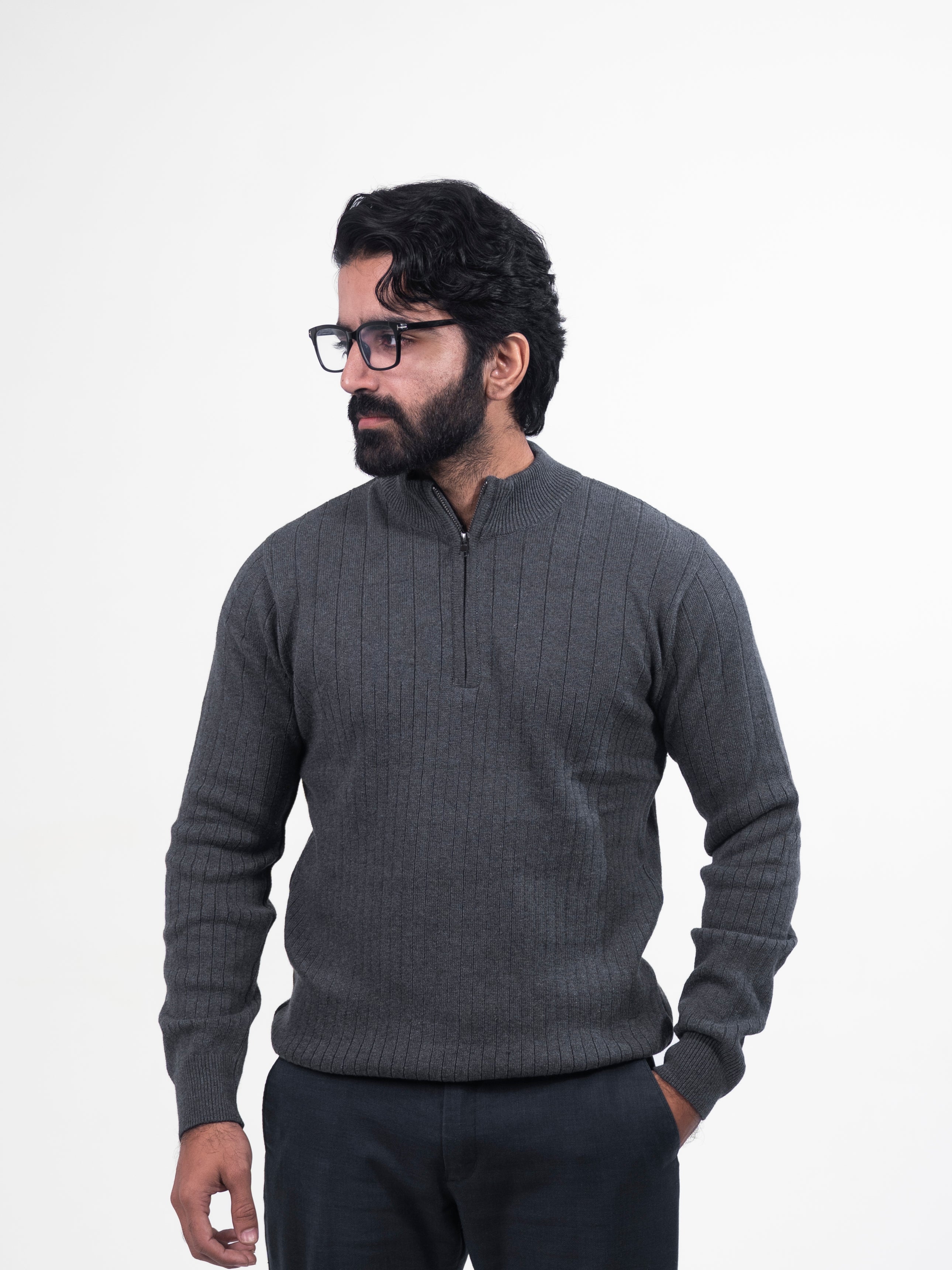 Charcoal Grey Full Sleeve Quarter-Zip Jumper