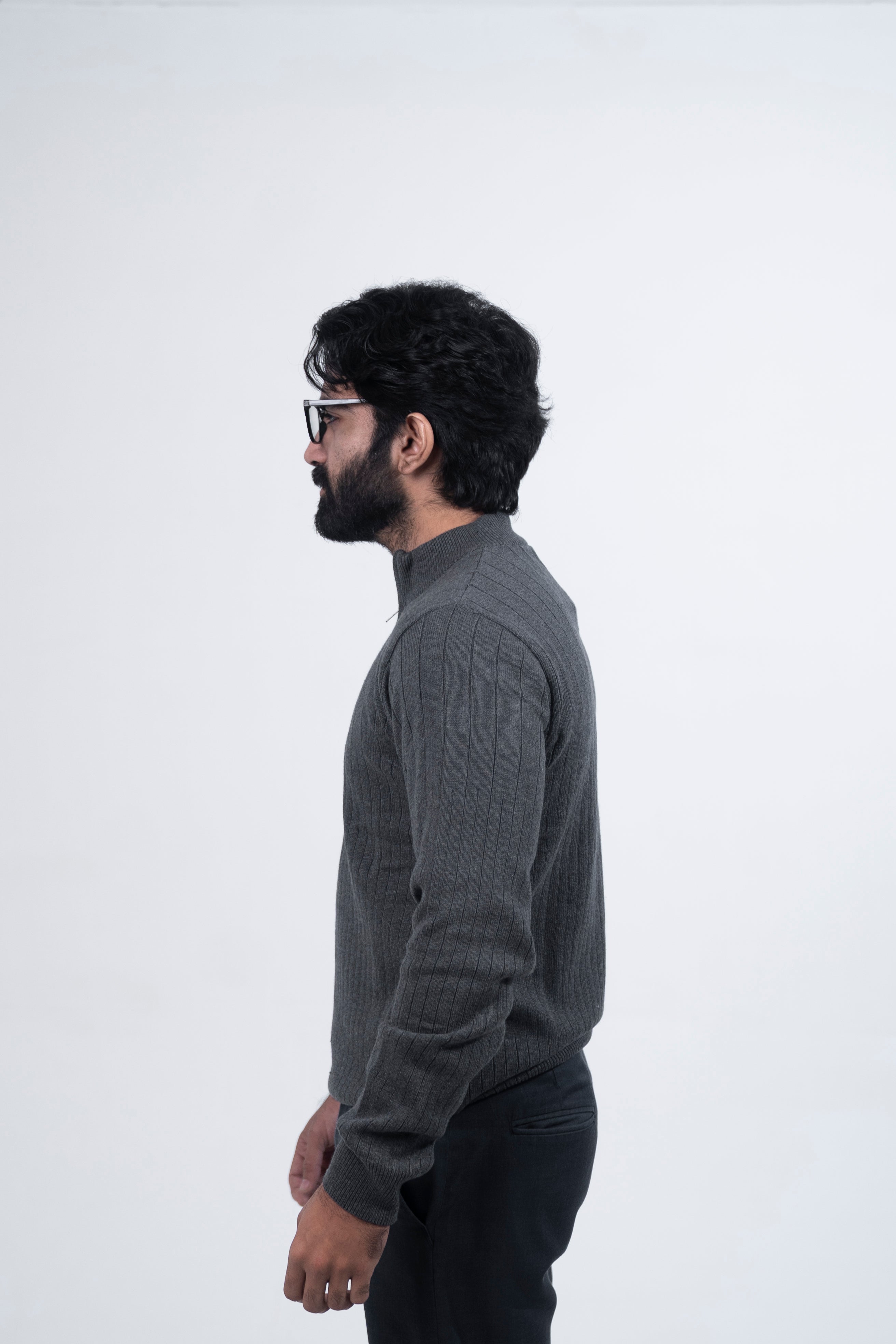 Charcoal Grey Full Sleeve Quarter-Zip Jumper