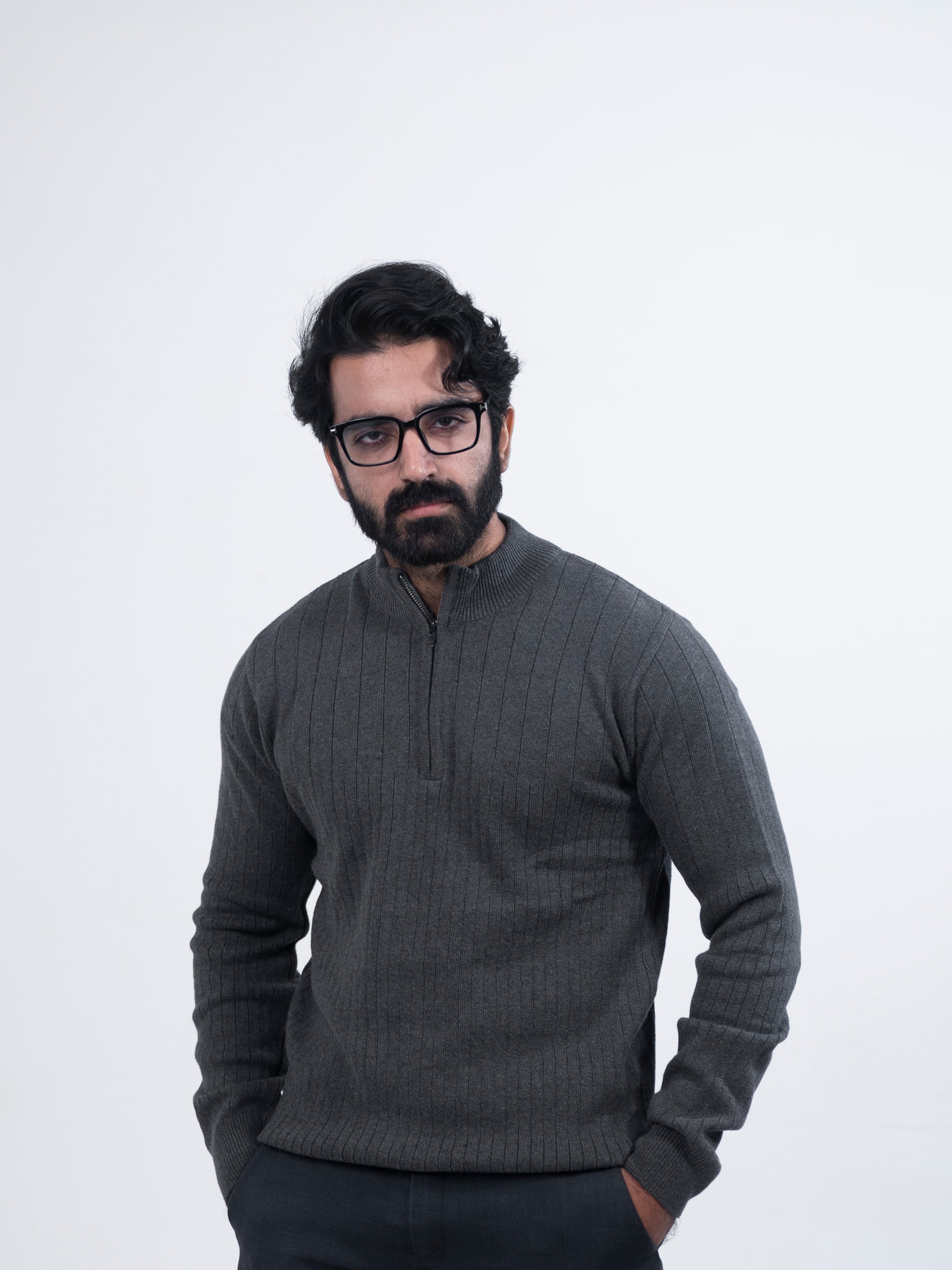 Charcoal Grey Full Sleeve Quarter-Zip Jumper