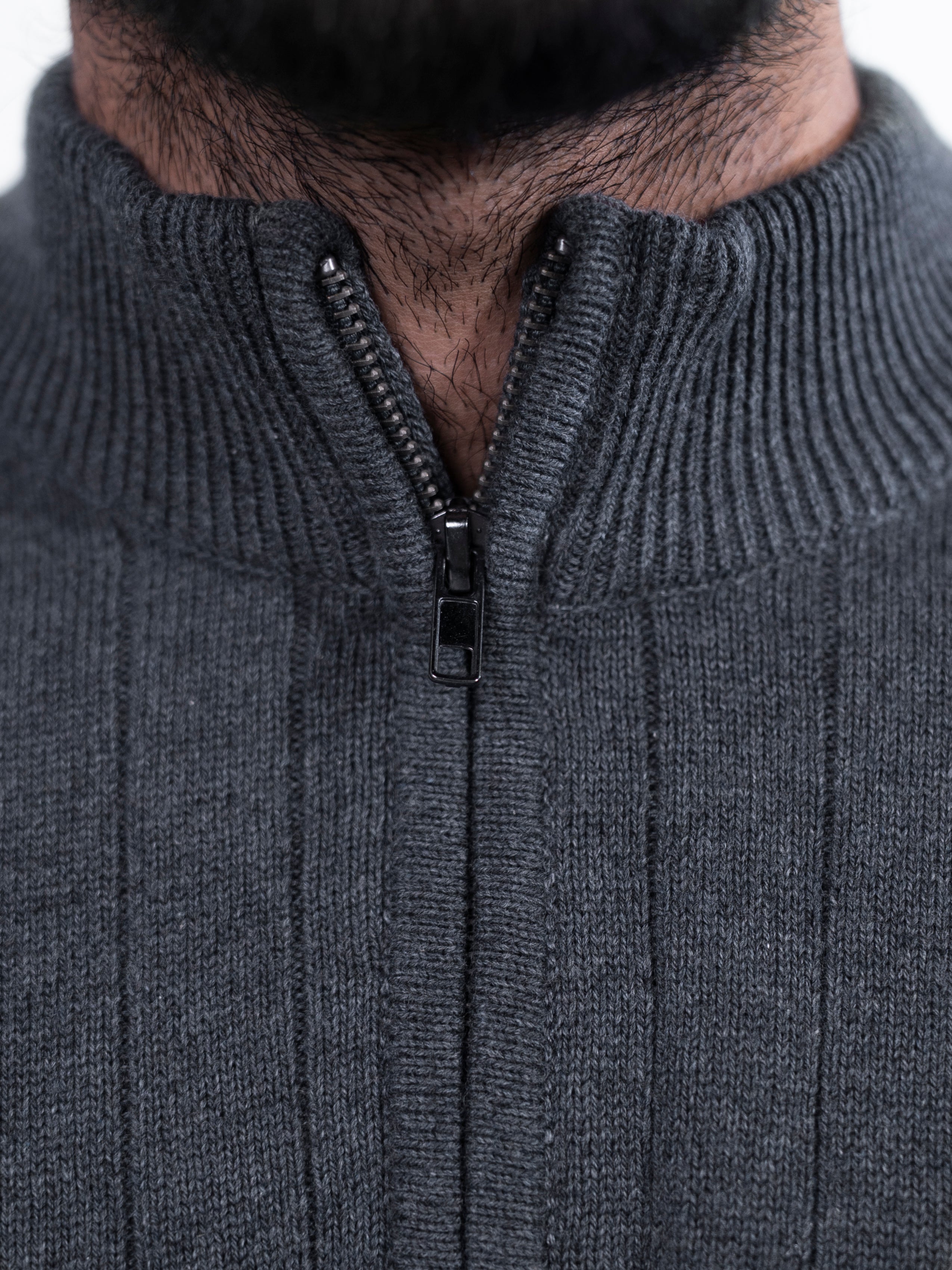 Charcoal Grey Full Sleeve Quarter-Zip Jumper