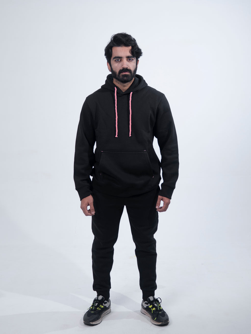 Black Rope Style Pull Over Hooded Tracksuit