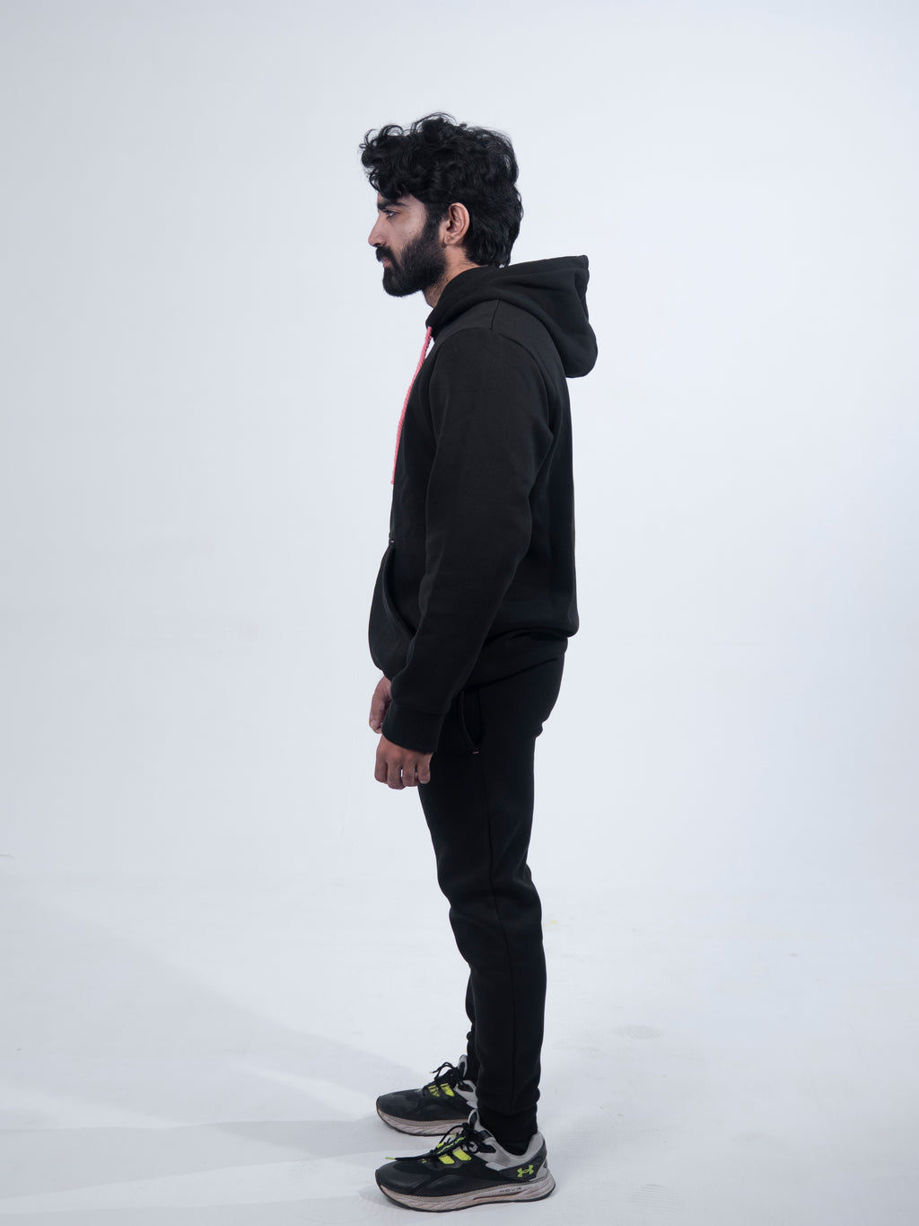 Black Rope Style Pull Over Hooded Tracksuit