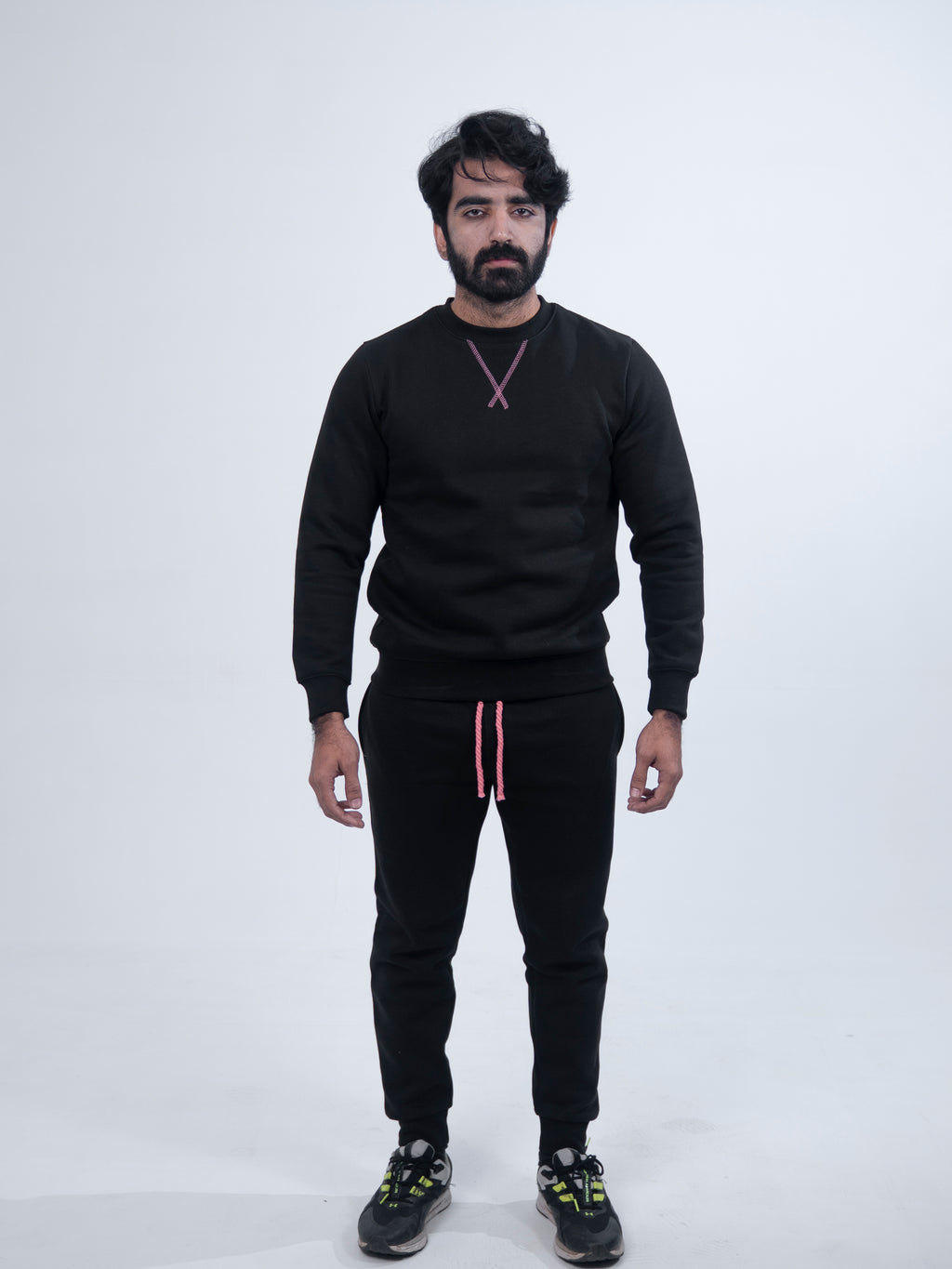 Black Rope Style Round Neck Track Suit
