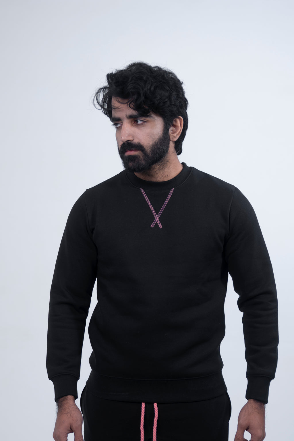 Black Rope Style Round Neck Track Suit