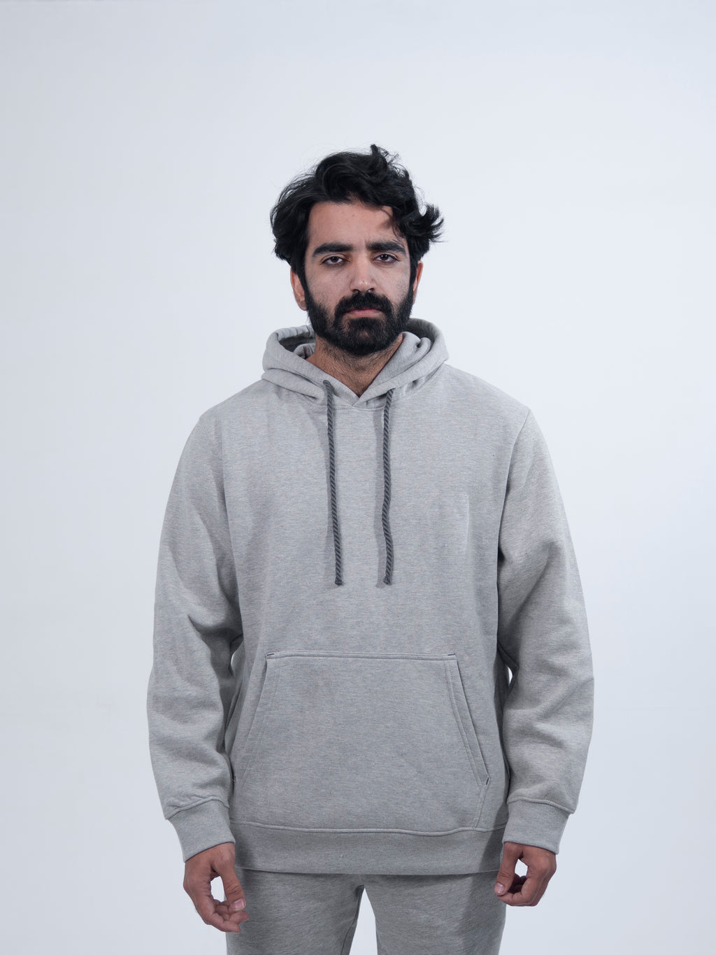 Heather Grey Rope Style Pull Over Hooded Tracksuit