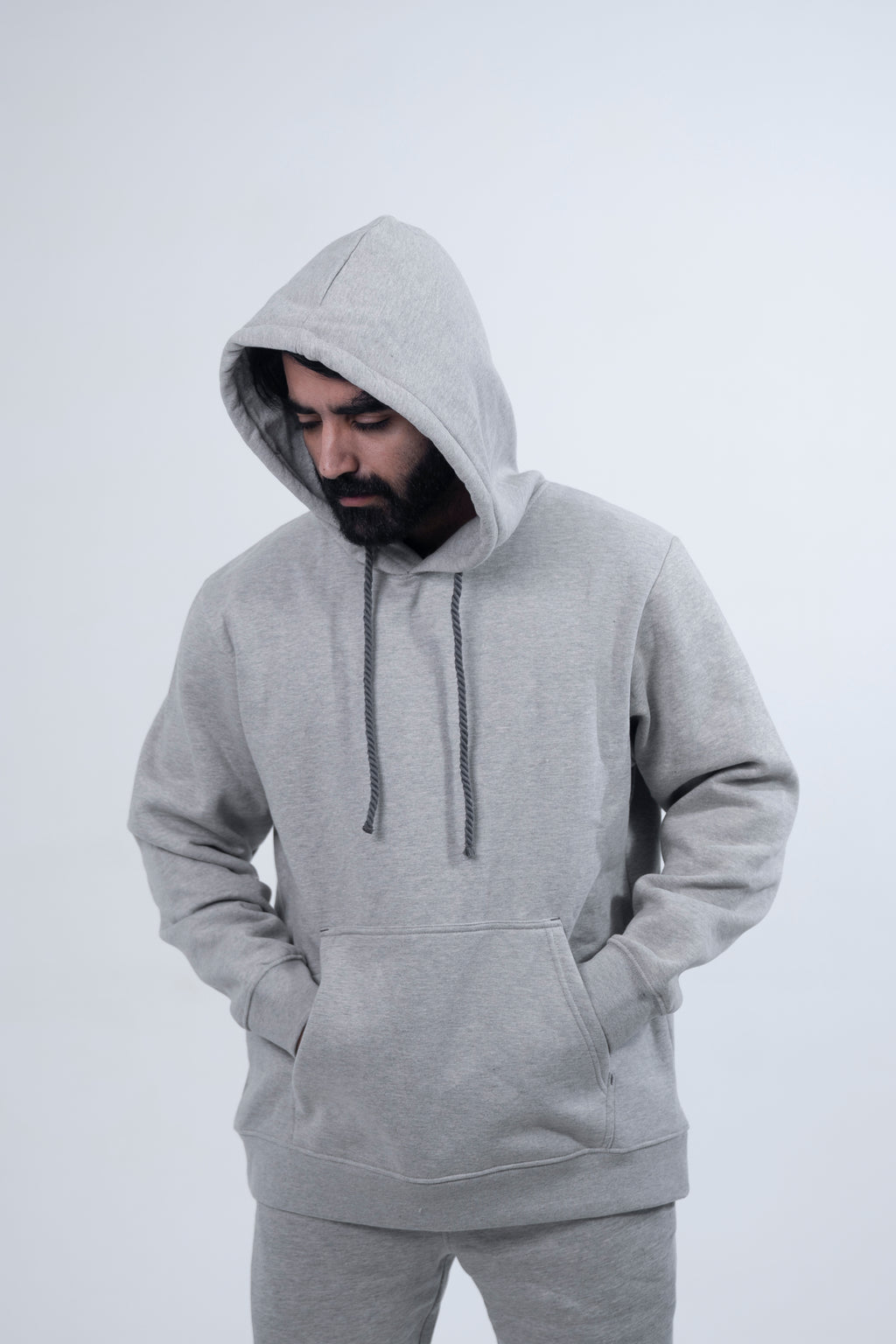 Heather Grey Rope Style Pull Over Hooded Tracksuit