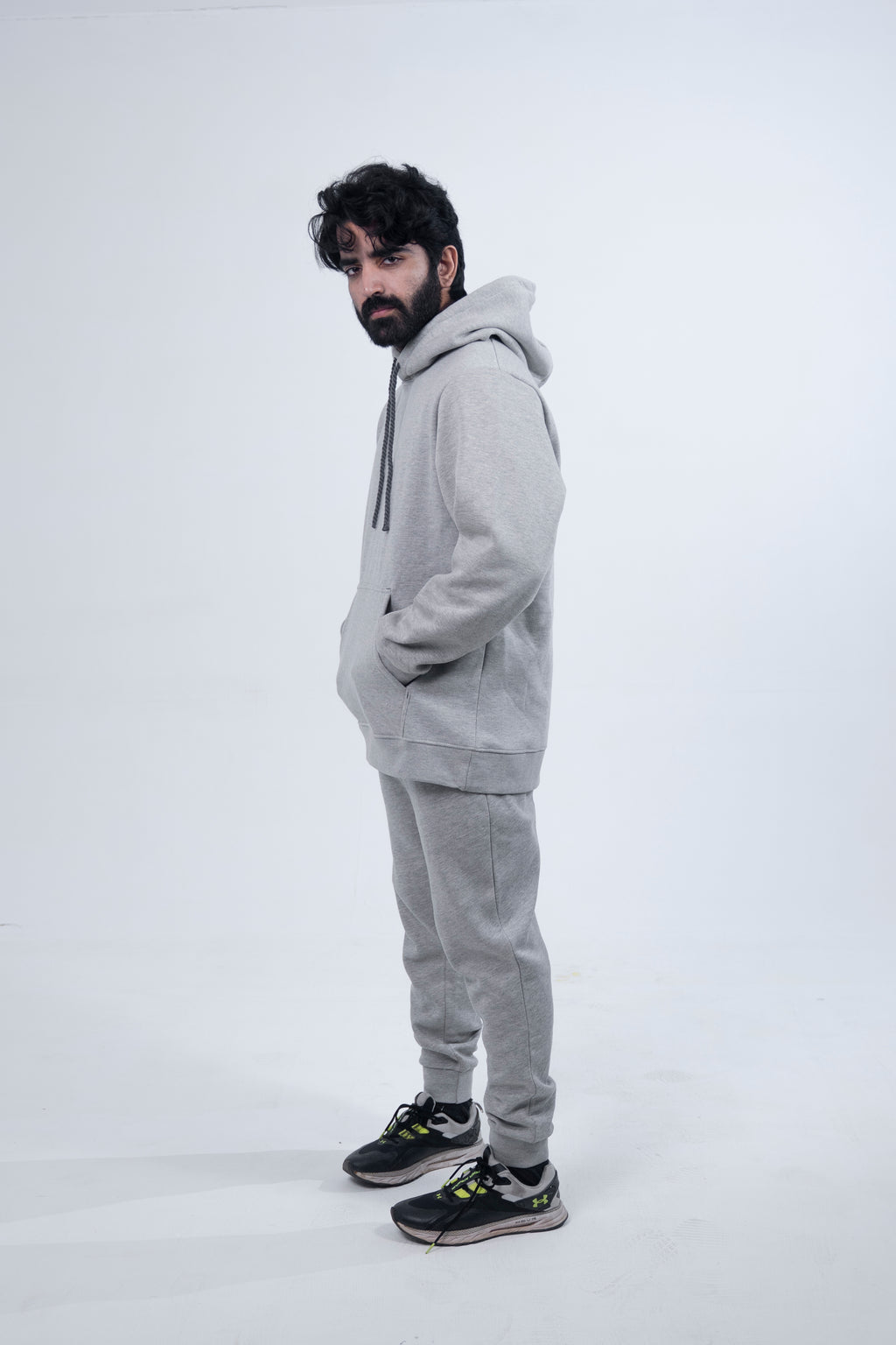 Heather Grey Rope Style Pull Over Hooded Tracksuit