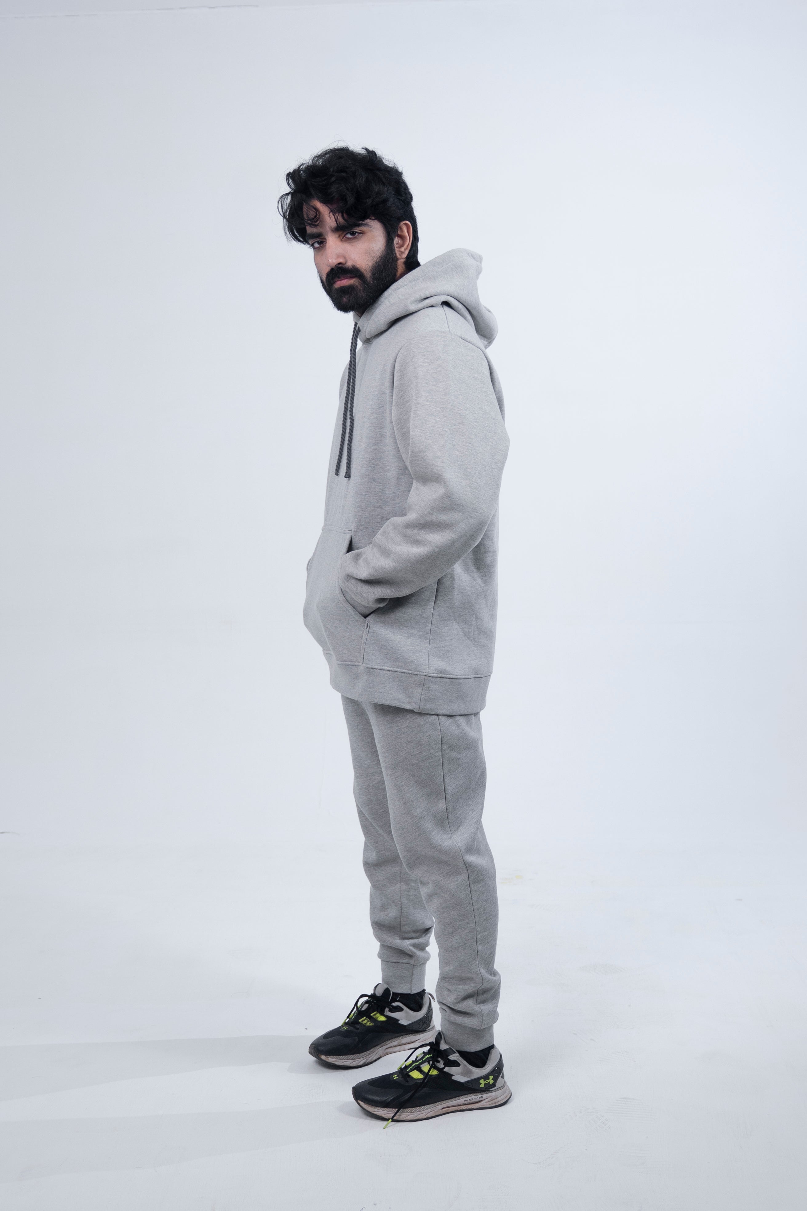 Heather Grey Rope Style Pull Over Hooded Tracksuit