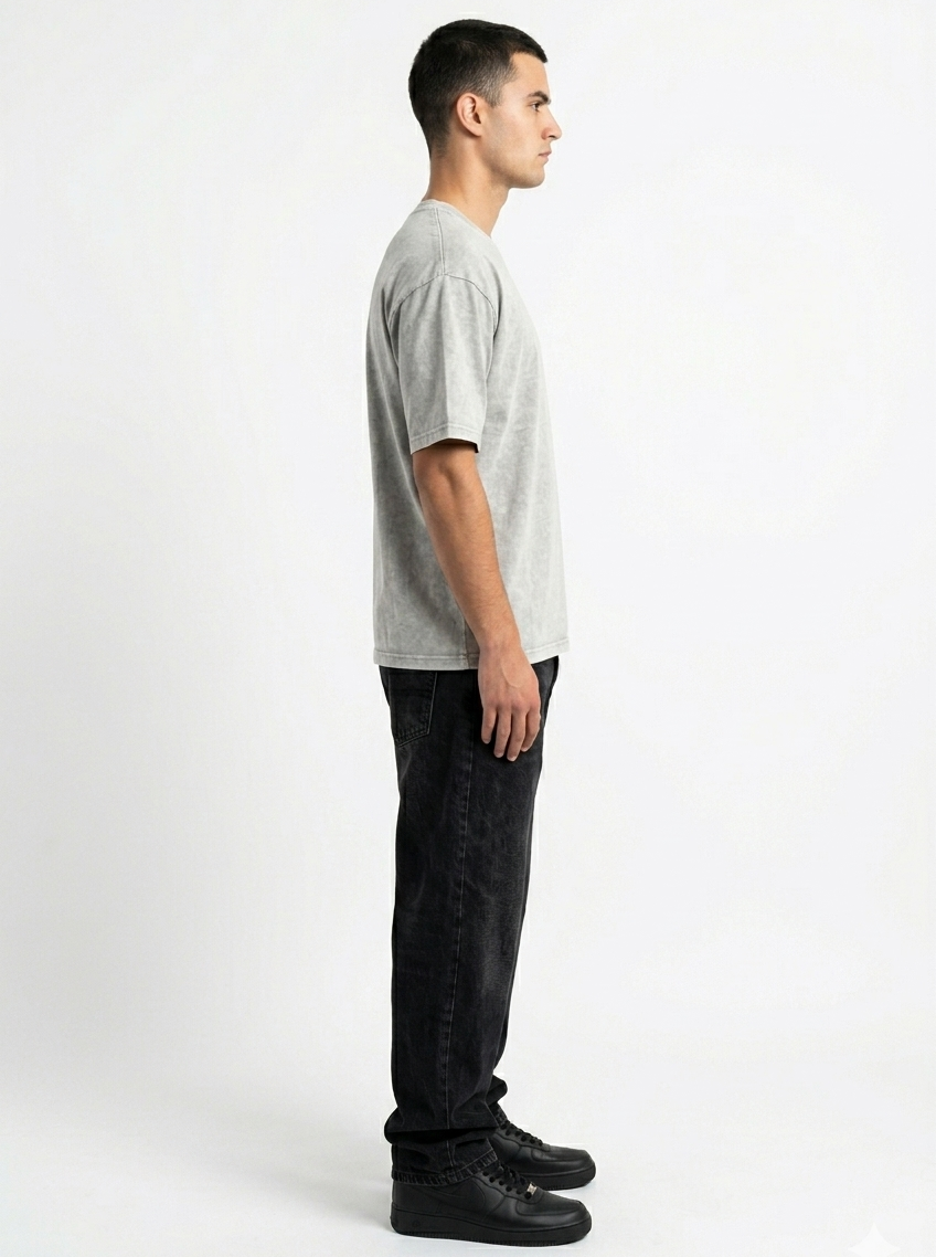 GREY ACID WASH OVERSIZED TEE