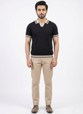BLACK JOHNNY COLLAR KNITTED POLO
