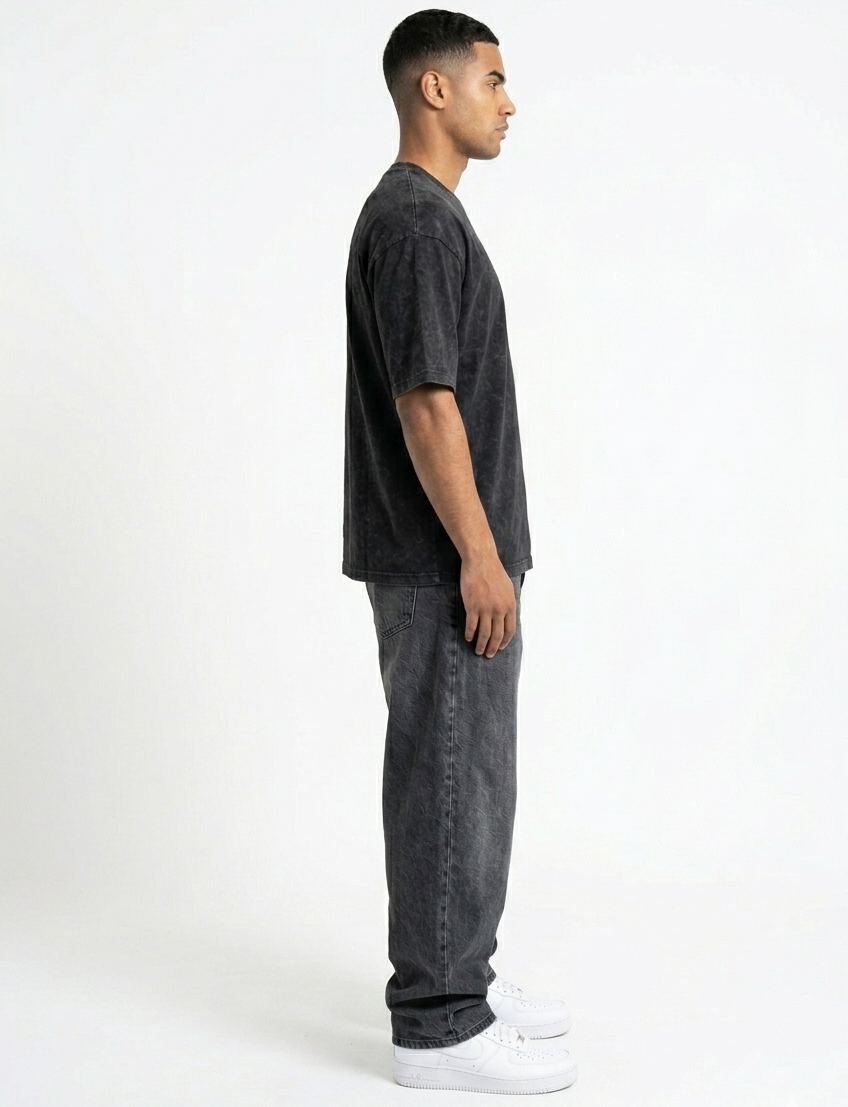 BLACK ACID WASH OVERSIZED TEE