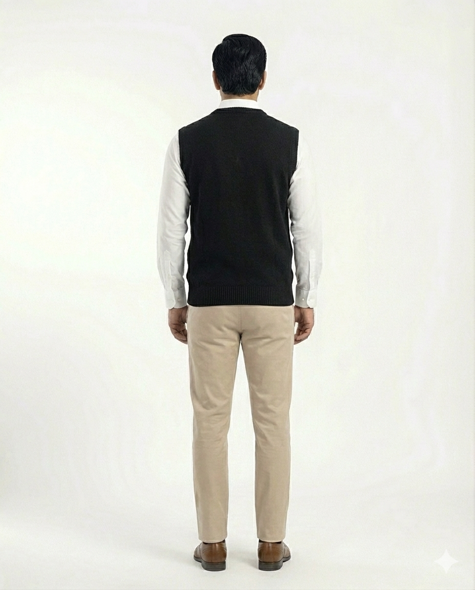 Acrylic Round Neck Sleeve Less Black Color Jumper