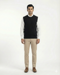 Acrylic Round Neck Sleeve Less Black Color Jumper