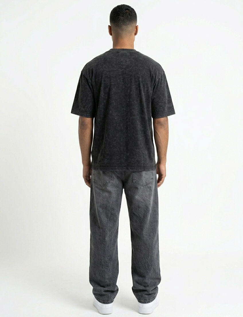 BLACK ACID WASH OVERSIZED TEE