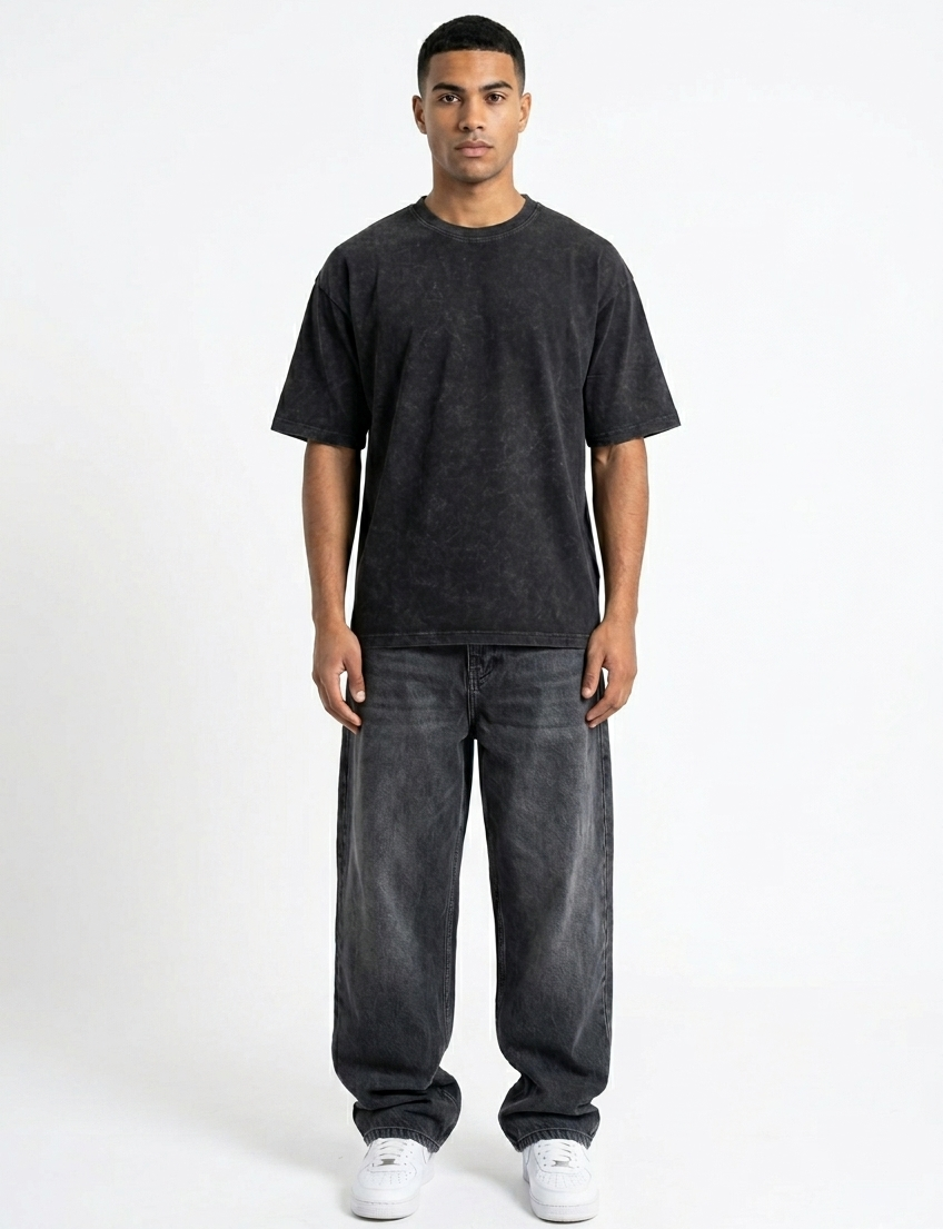 NAVY ACID WASH OVERSIZED TEE