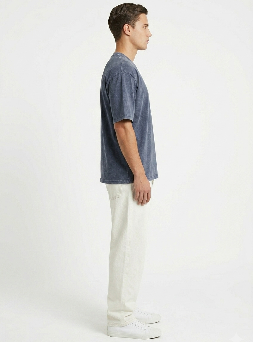 NAVY ACID WASH OVERSIZED TEE