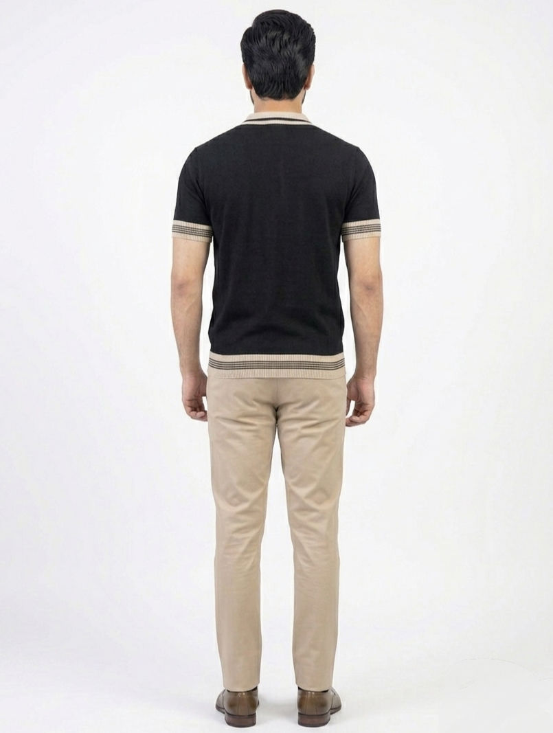 BLACK JOHNNY COLLAR KNITTED POLO