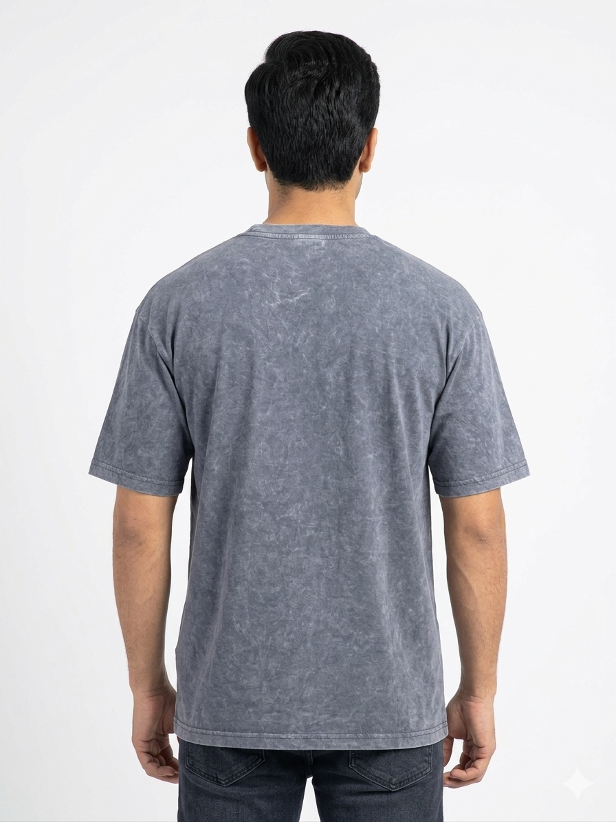 TJ Relax Fit Navy Acid Washed T-Shirt