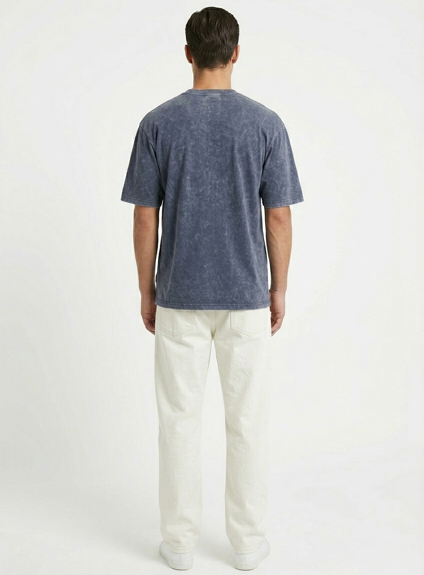 NAVY ACID WASH OVERSIZED TEE