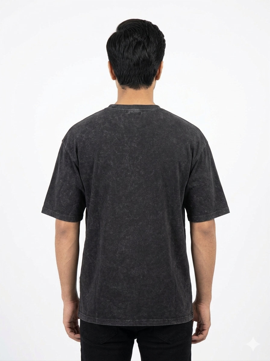 TJ Relax Fit Black Acid Washed T-Shirt