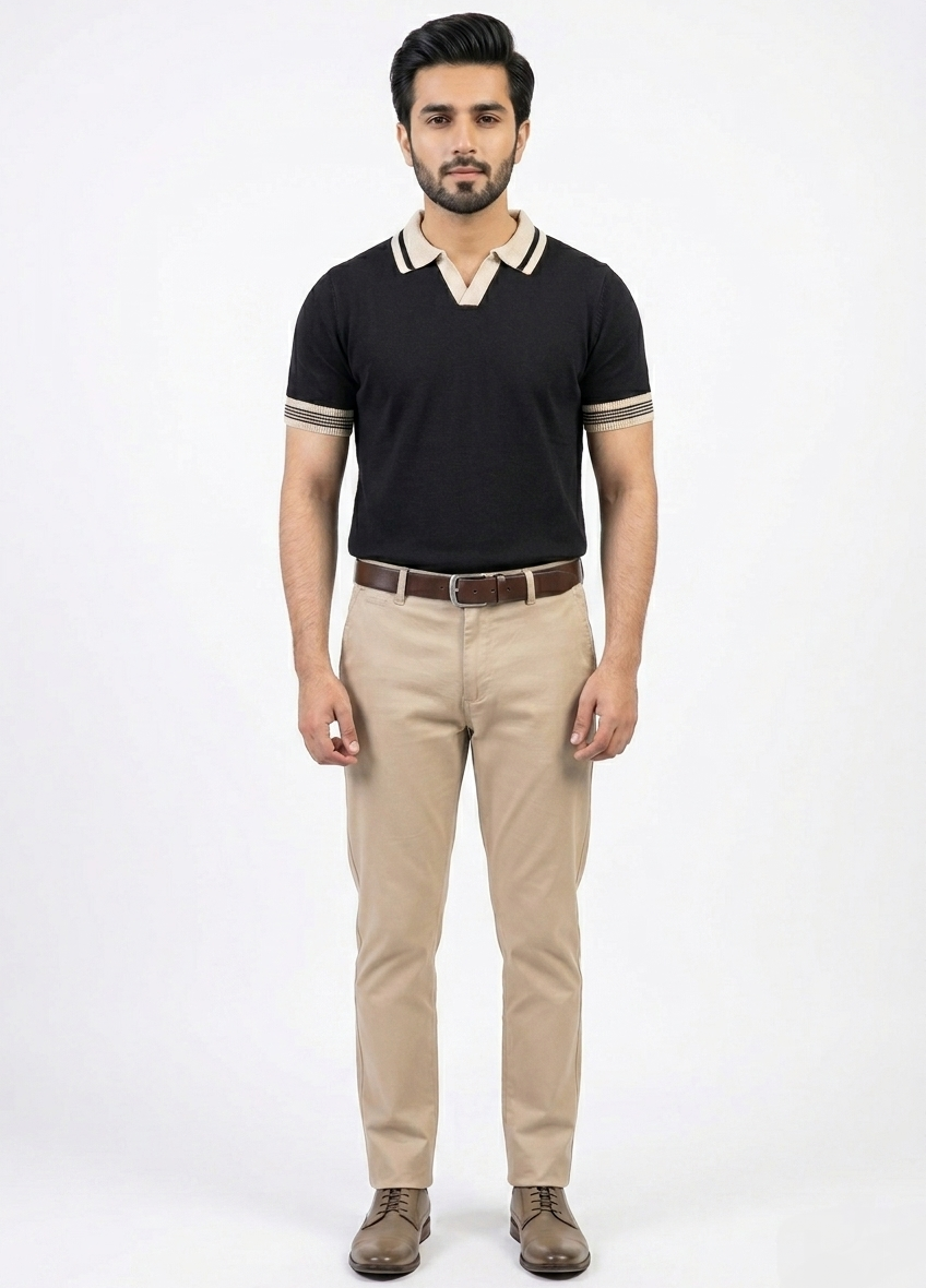 BLACK JOHNNY COLLAR KNITTED POLO